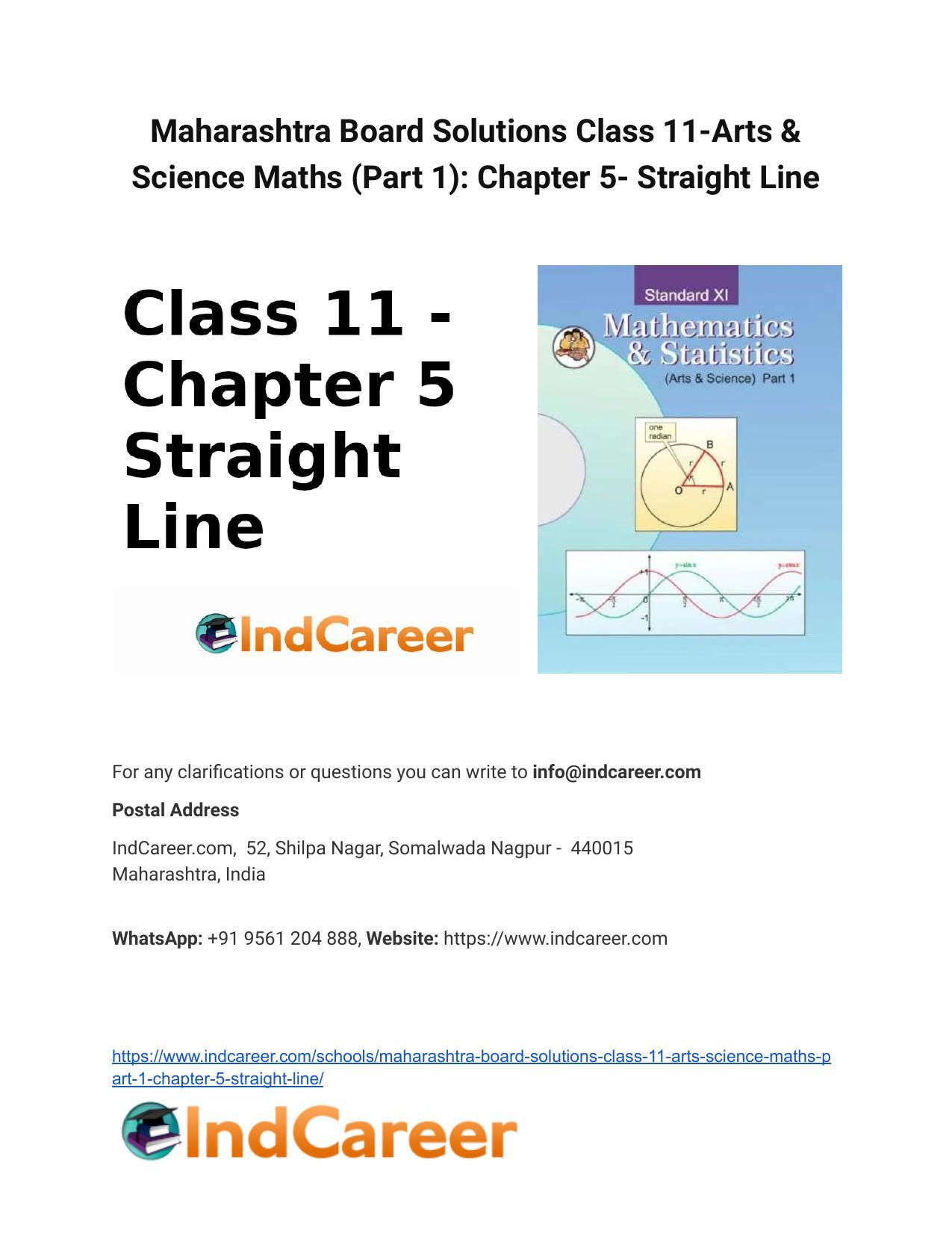 Maharashtra Board Solutions Class 11-Arts & Science Maths (Part 1): Chapter 5- Straight Line - Page 1