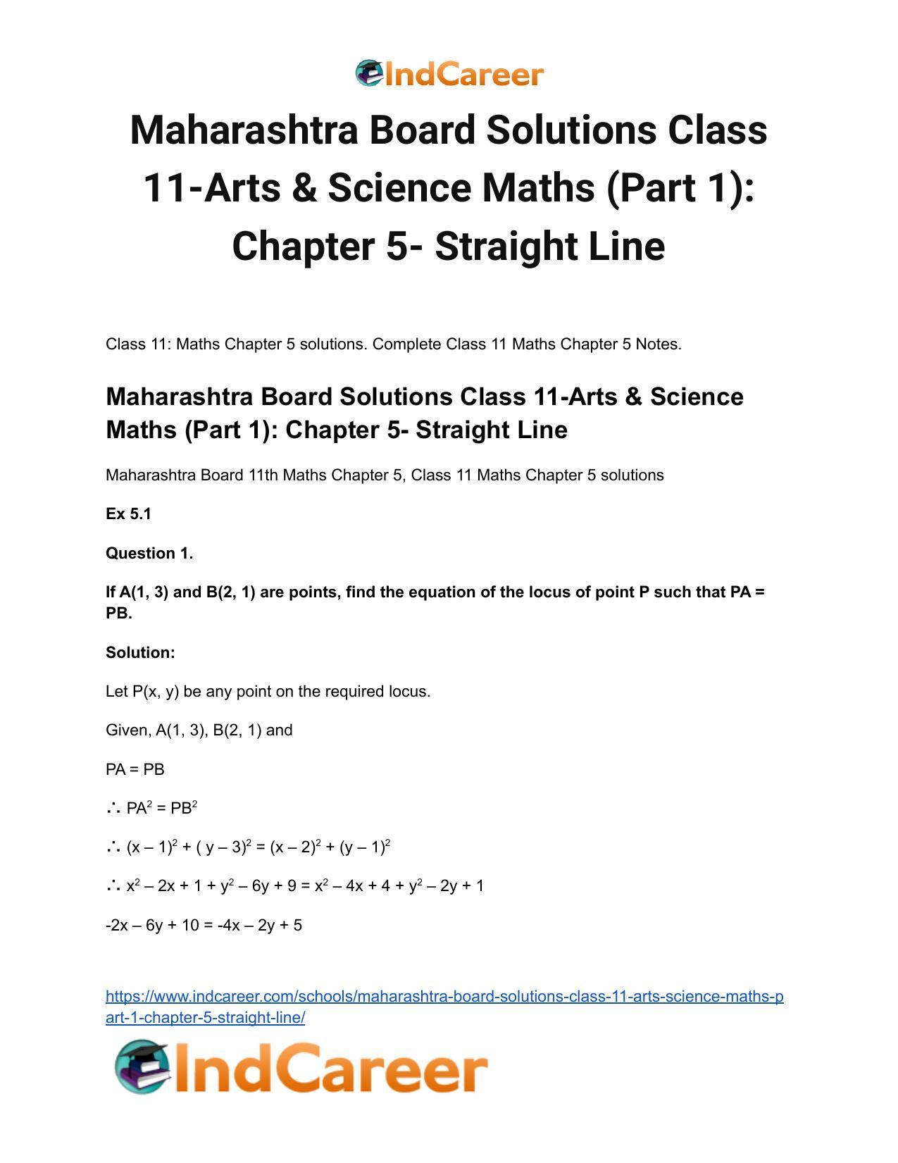Maharashtra Board Solutions Class 11-Arts & Science Maths (Part 1): Chapter 5- Straight Line - Page 2