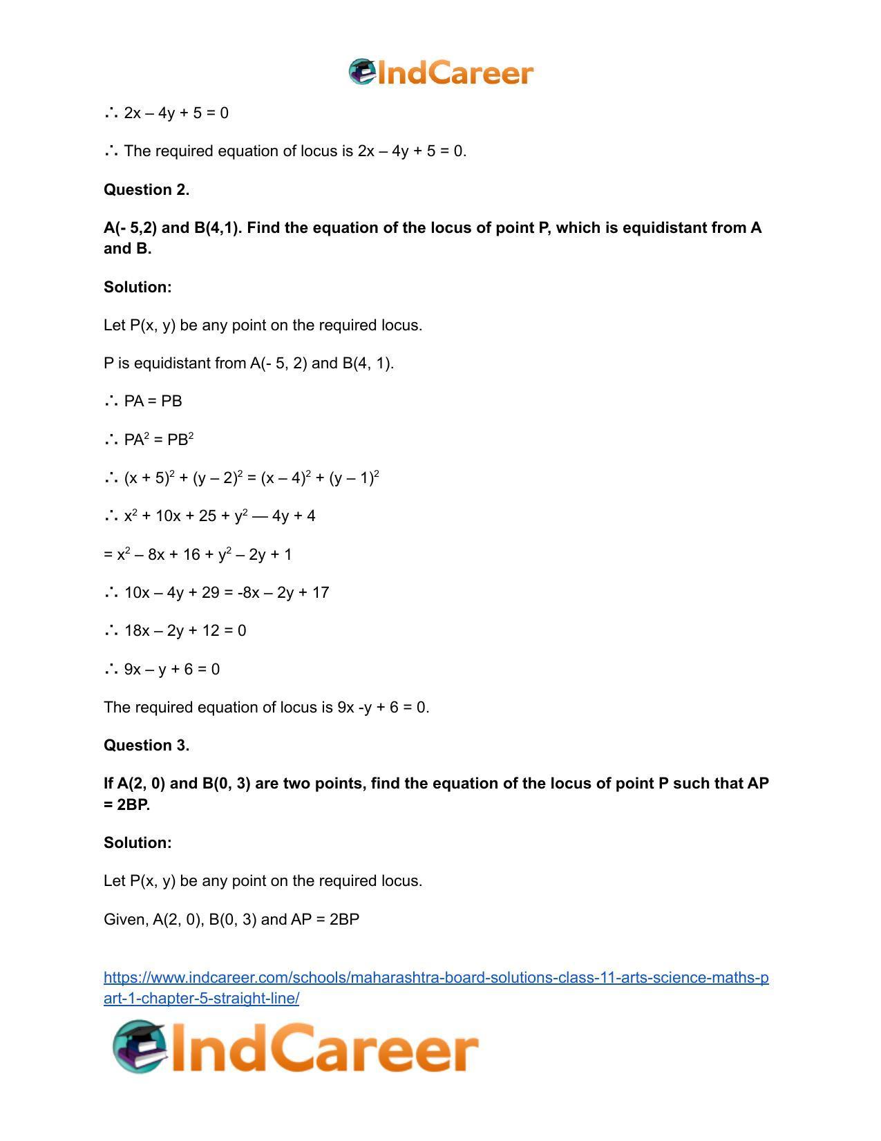 Maharashtra Board Solutions Class 11-Arts & Science Maths (Part 1): Chapter 5- Straight Line - Page 3
