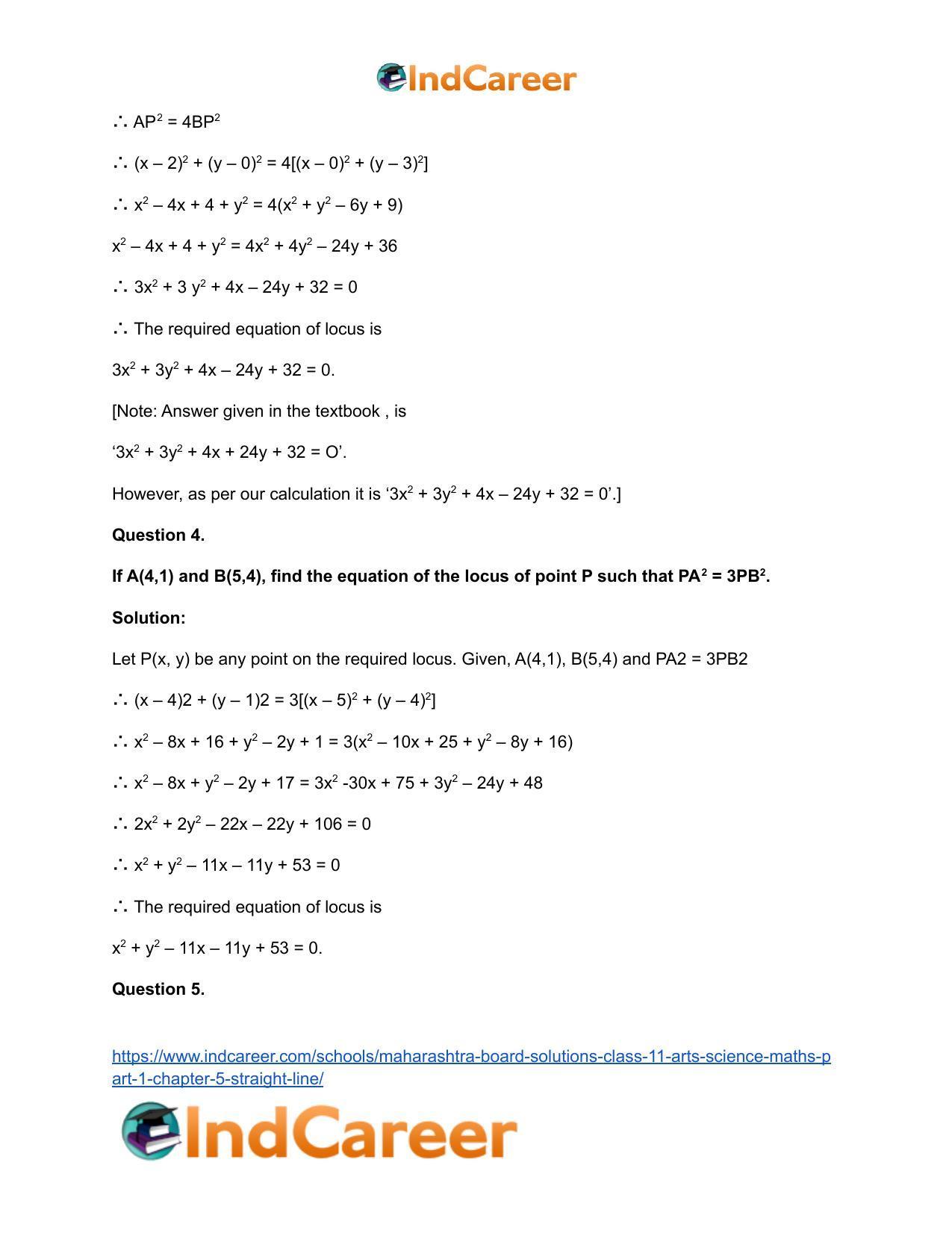 Maharashtra Board Solutions Class 11-Arts & Science Maths (Part 1): Chapter 5- Straight Line - Page 4
