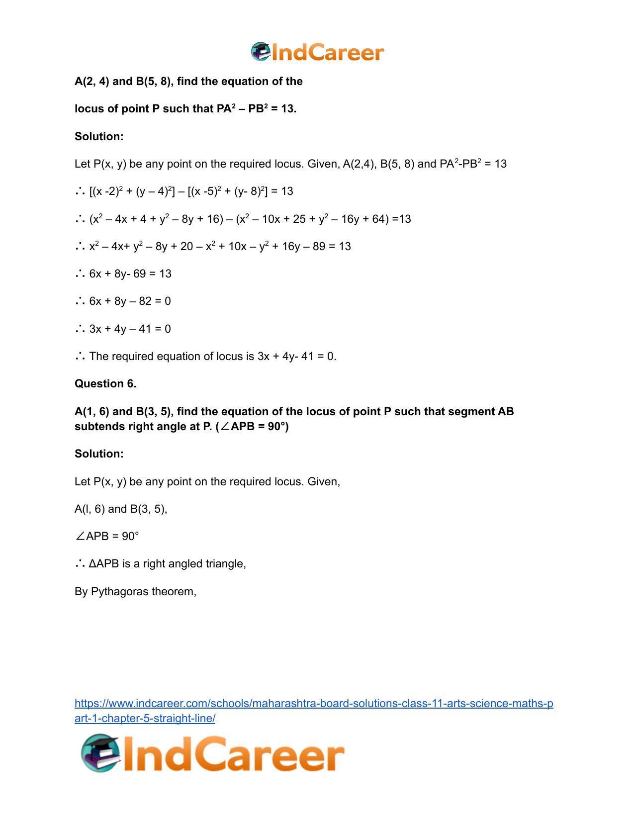 Maharashtra Board Solutions Class 11-Arts & Science Maths (Part 1): Chapter 5- Straight Line - Page 5