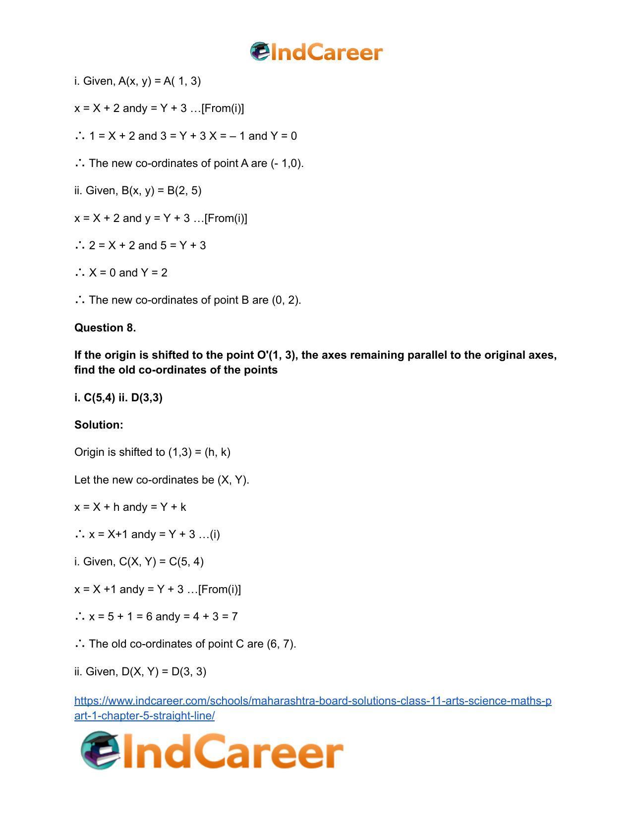 Maharashtra Board Solutions Class 11-Arts & Science Maths (Part 1): Chapter 5- Straight Line - Page 7