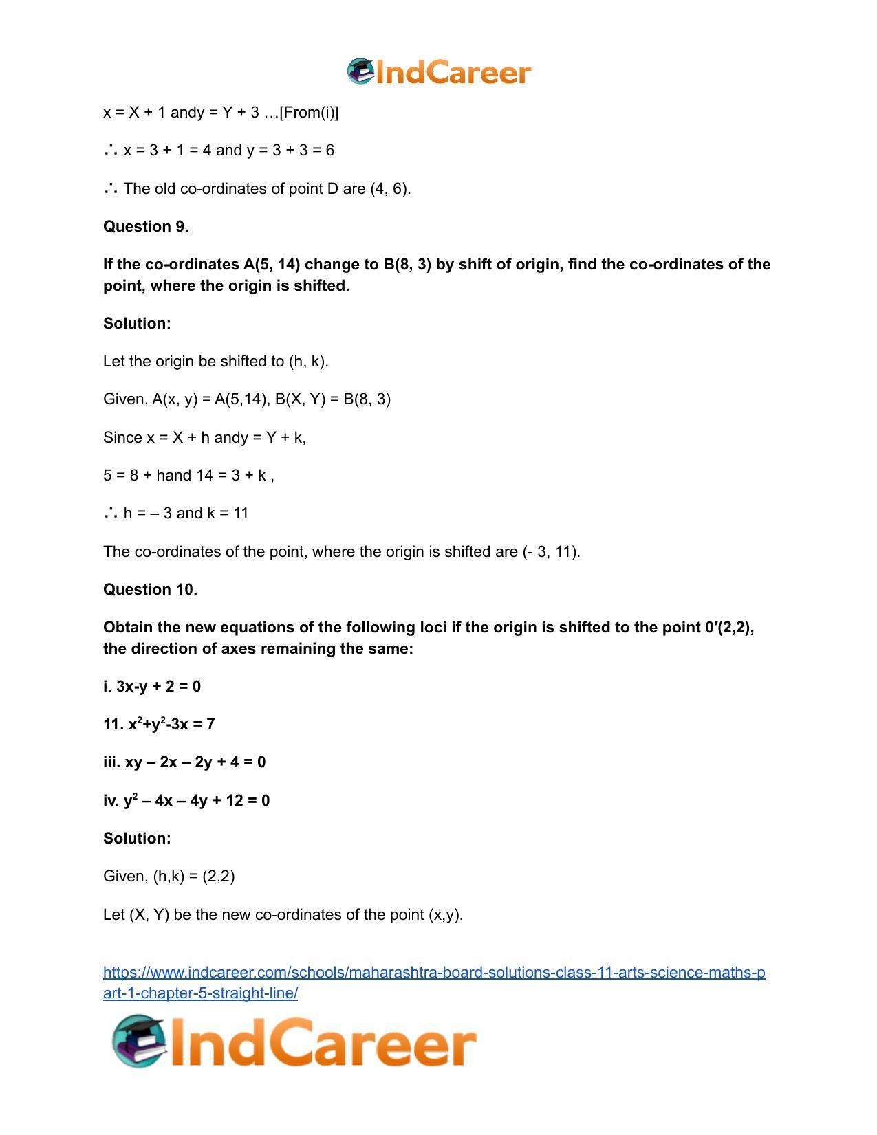 Maharashtra Board Solutions Class 11-Arts & Science Maths (Part 1): Chapter 5- Straight Line - Page 8