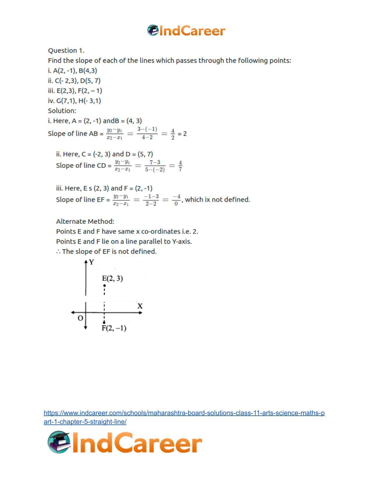 Maharashtra Board Solutions Class 11-Arts & Science Maths (Part 1): Chapter 5- Straight Line - Page 10