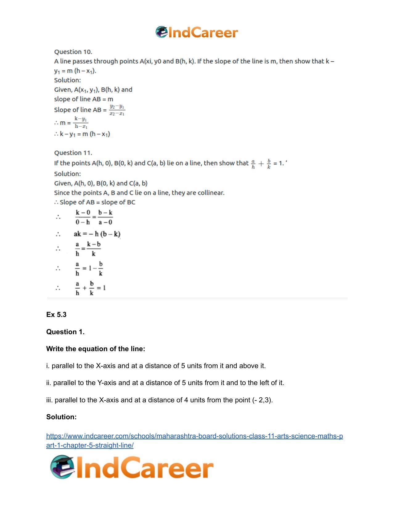 Maharashtra Board Solutions Class 11-Arts & Science Maths (Part 1): Chapter 5- Straight Line - Page 16
