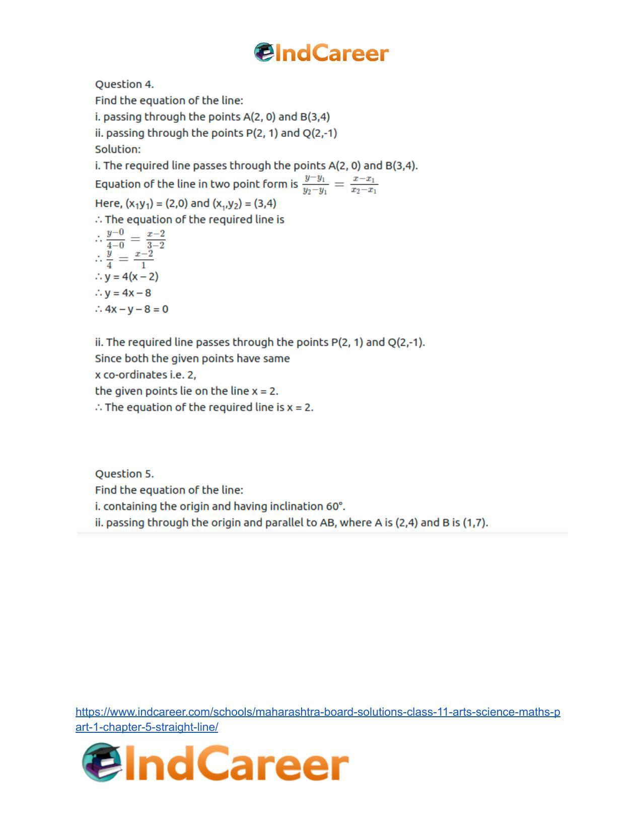 Maharashtra Board Solutions Class 11-Arts & Science Maths (Part 1): Chapter 5- Straight Line - Page 19