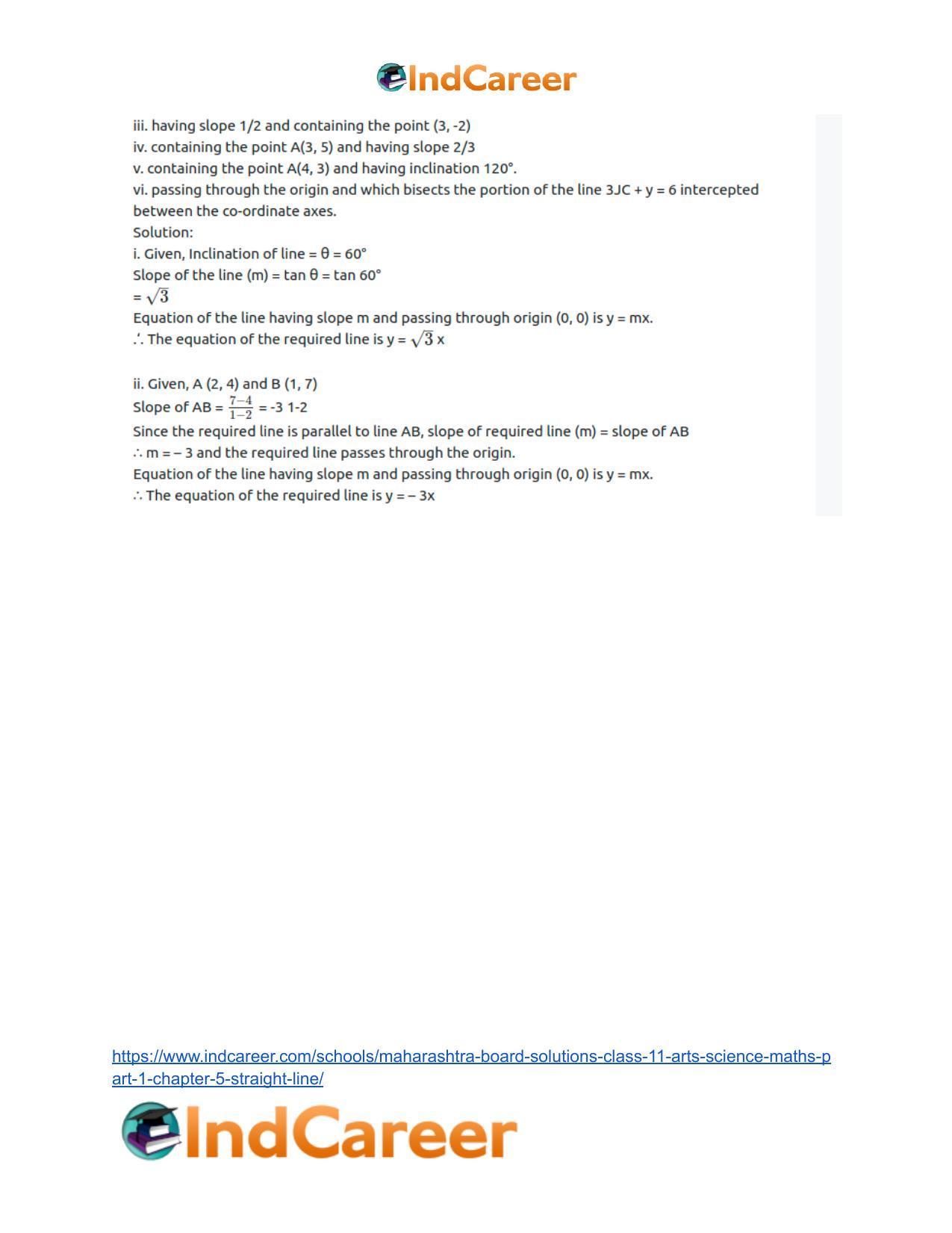 Maharashtra Board Solutions Class 11-Arts & Science Maths (Part 1): Chapter 5- Straight Line - Page 20
