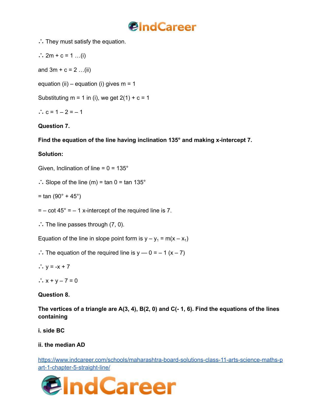 Maharashtra Board Solutions Class 11-Arts & Science Maths (Part 1): Chapter 5- Straight Line - Page 24