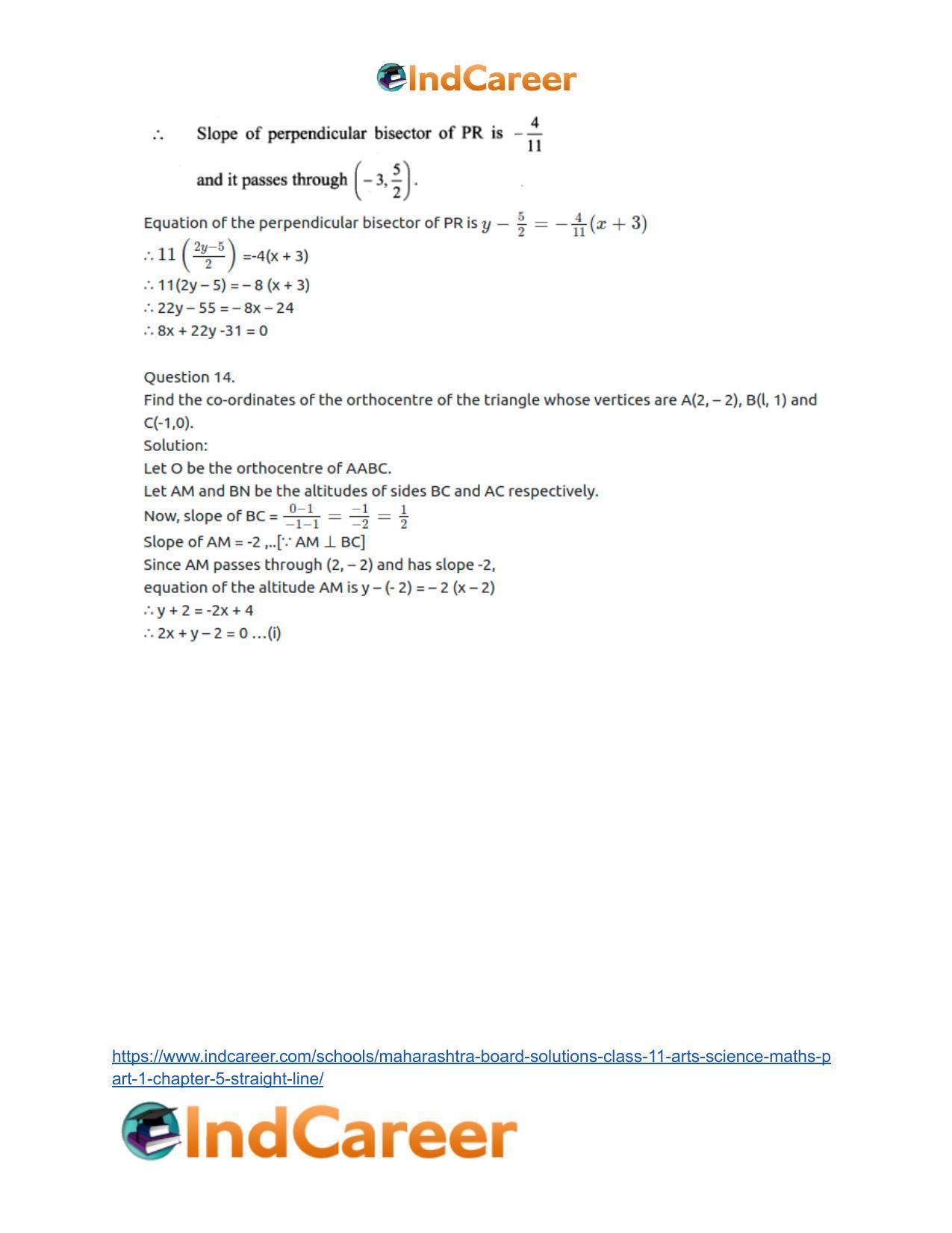 Maharashtra Board Solutions Class 11-Arts & Science Maths (Part 1): Chapter 5- Straight Line - Page 34
