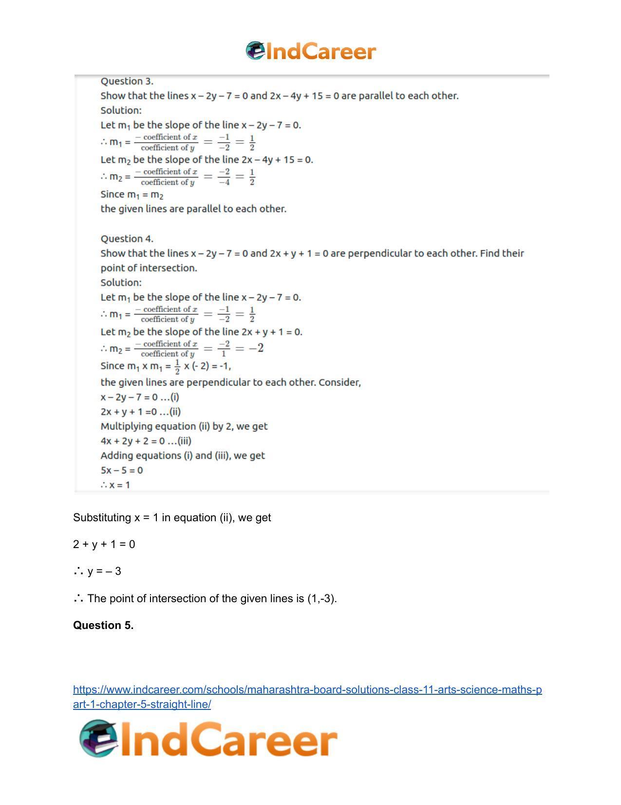 Maharashtra Board Solutions Class 11-Arts & Science Maths (Part 1): Chapter 5- Straight Line - Page 41