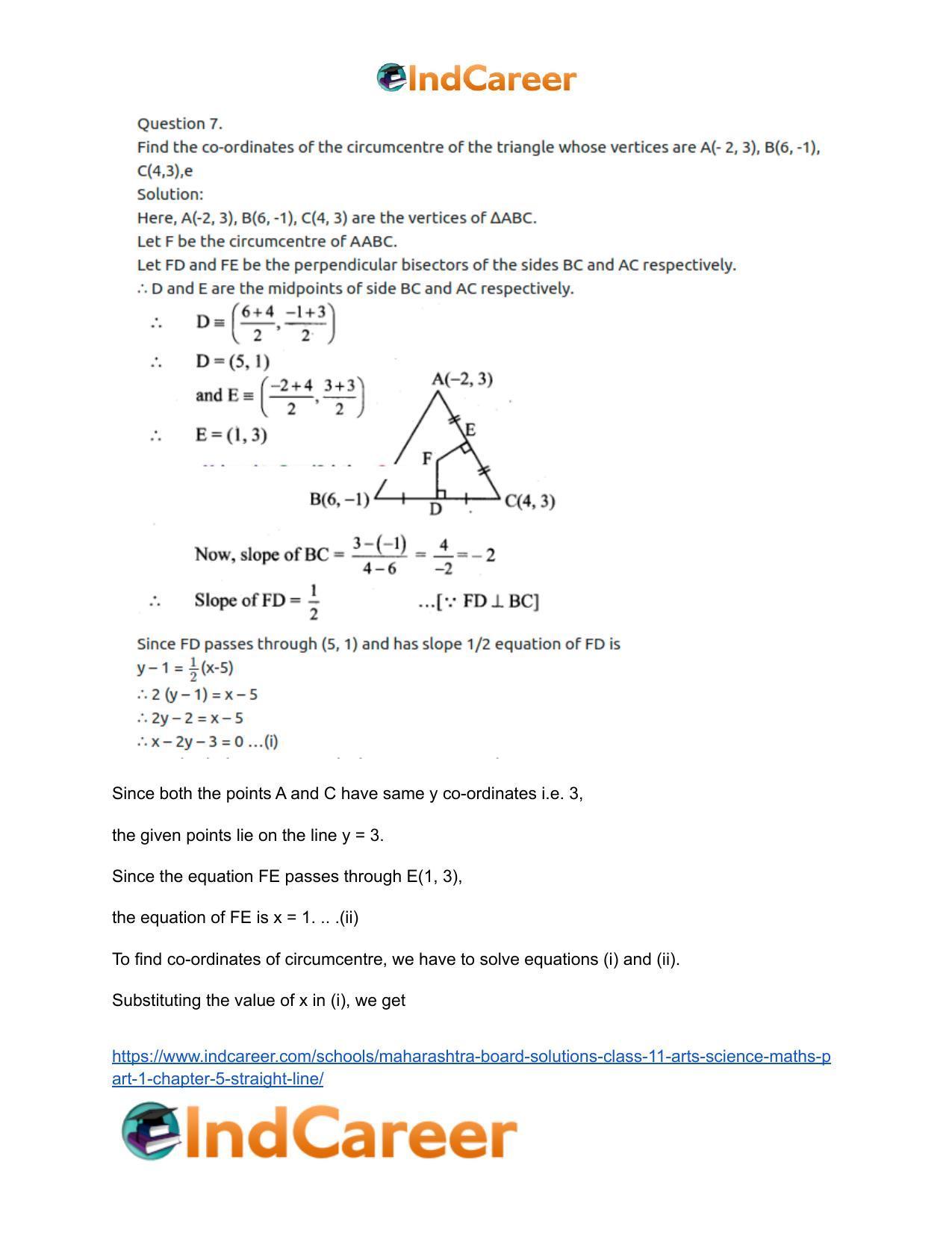 Maharashtra Board Solutions Class 11-Arts & Science Maths (Part 1): Chapter 5- Straight Line - Page 45