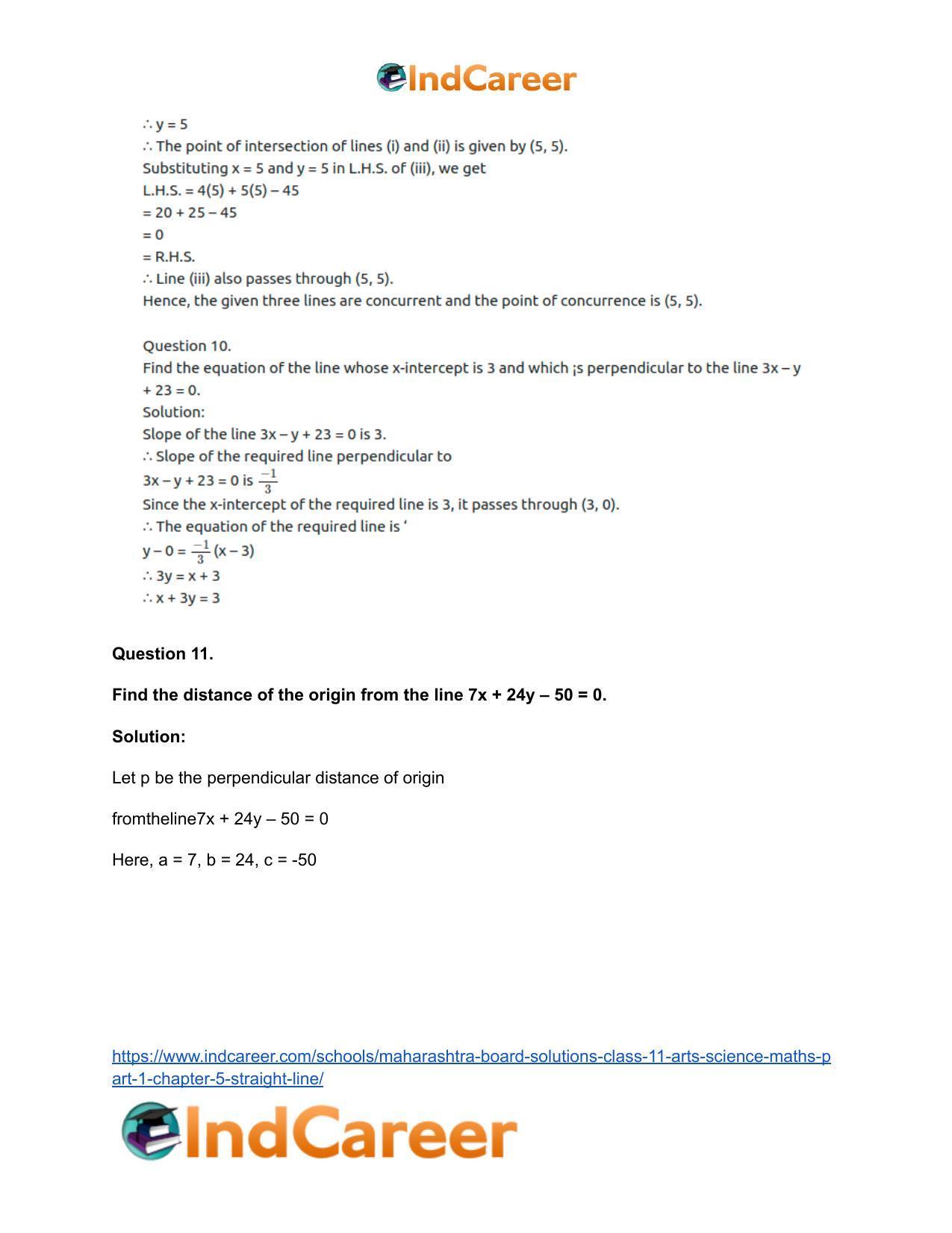 Maharashtra Board Solutions Class 11-Arts & Science Maths (Part 1): Chapter 5- Straight Line - Page 49