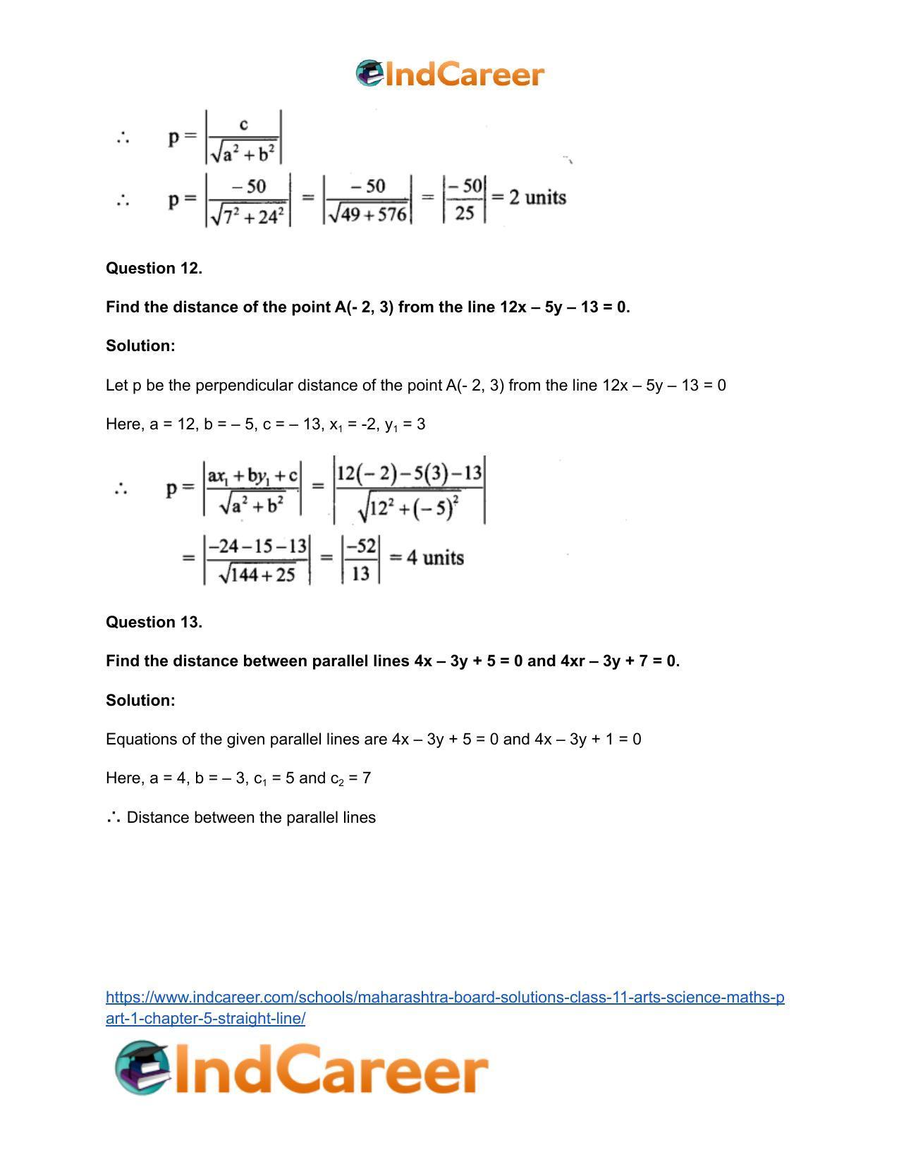 Maharashtra Board Solutions Class 11-Arts & Science Maths (Part 1): Chapter 5- Straight Line - Page 50
