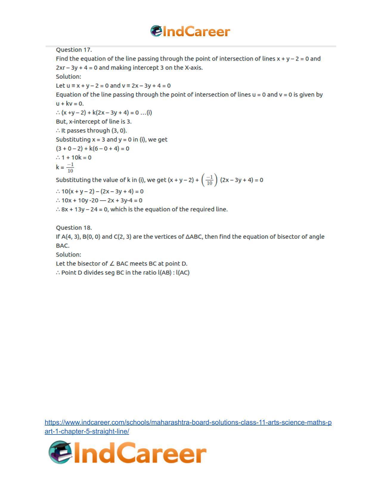 Maharashtra Board Solutions Class 11-Arts & Science Maths (Part 1): Chapter 5- Straight Line - Page 54