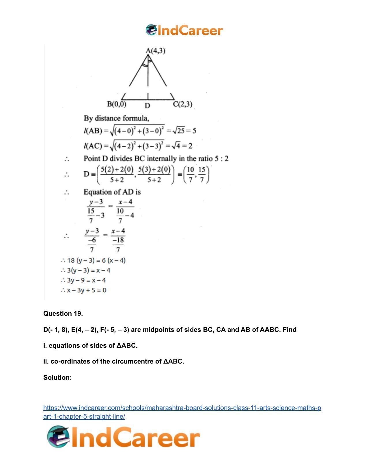 Maharashtra Board Solutions Class 11-Arts & Science Maths (Part 1): Chapter 5- Straight Line - Page 55