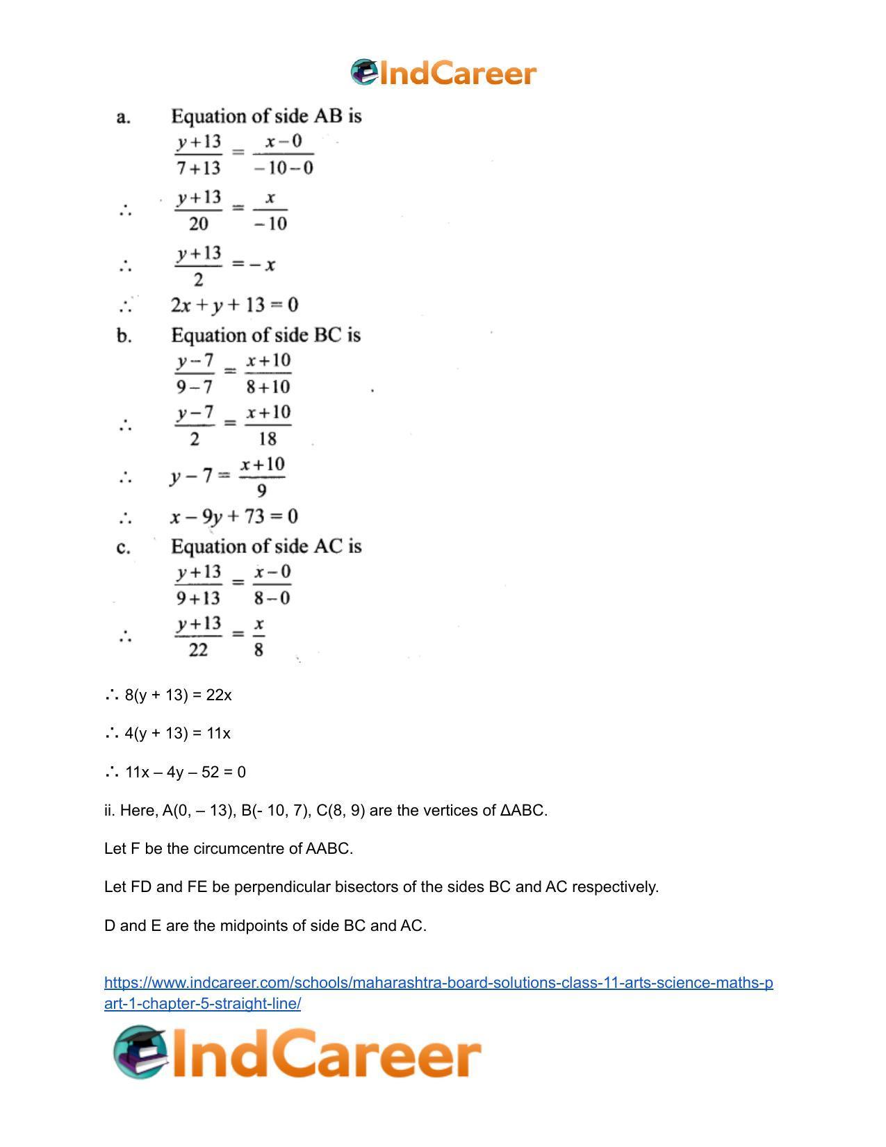 Maharashtra Board Solutions Class 11-Arts & Science Maths (Part 1): Chapter 5- Straight Line - Page 58