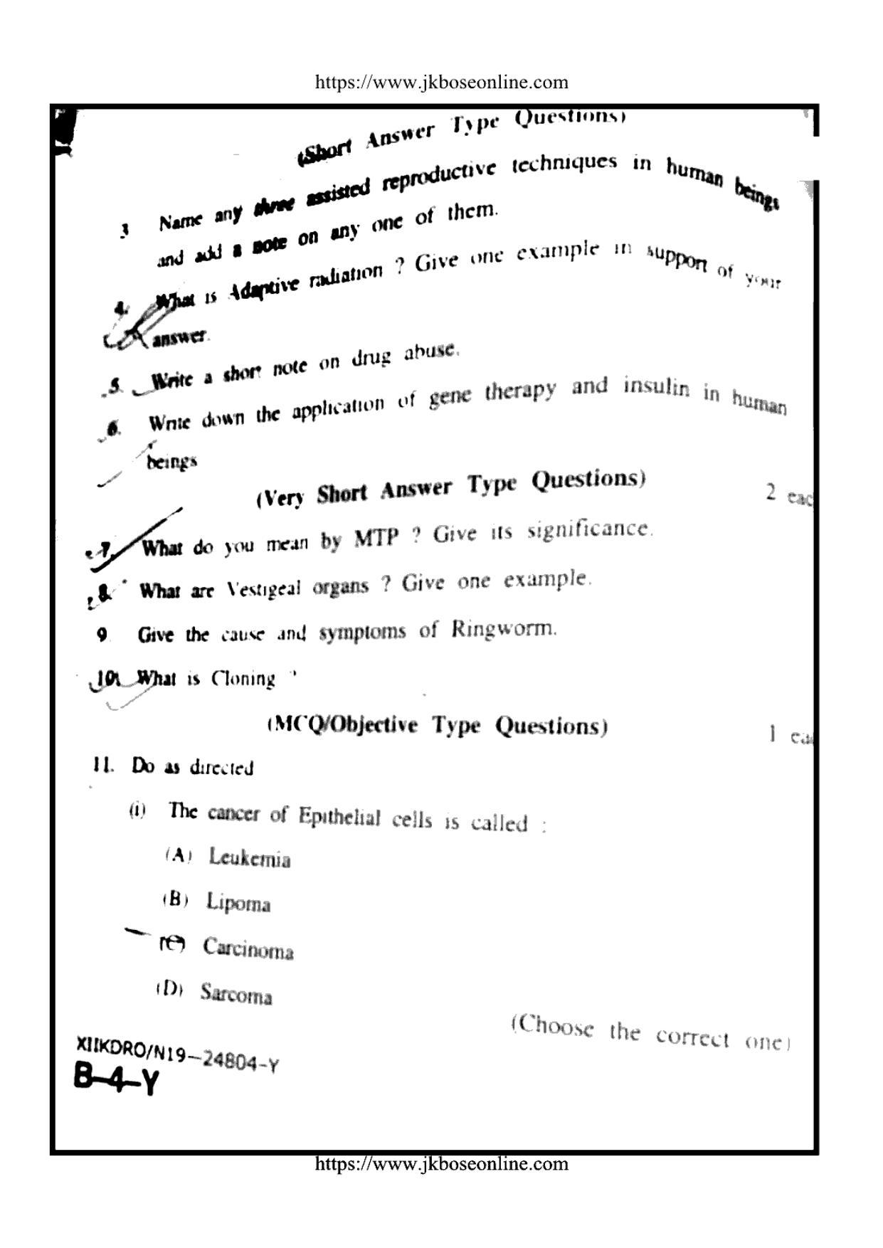 JKBOSE Class 12 Biology-Zoology 24804-Y Question Papers 2019 - Page 2