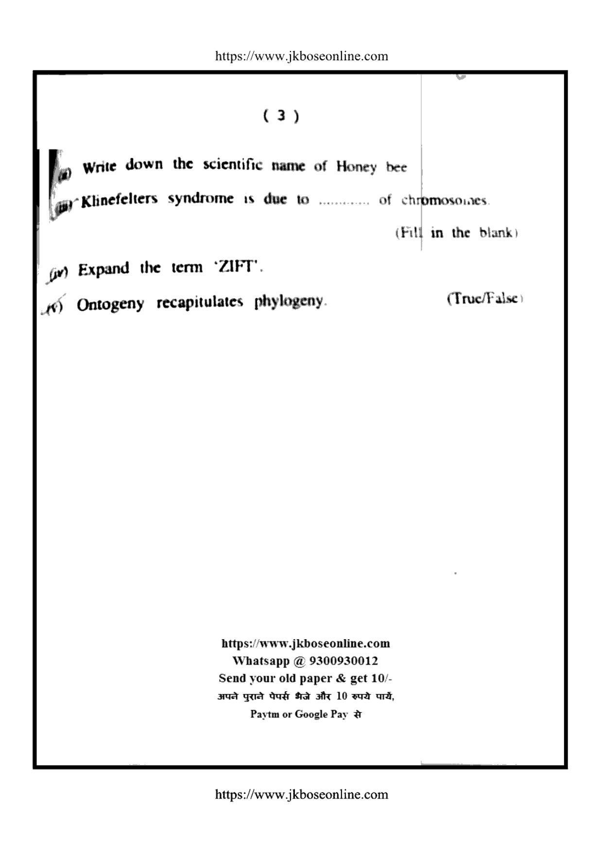 JKBOSE Class 12 Biology-Zoology 24804-Y Question Papers 2019 - Page 4