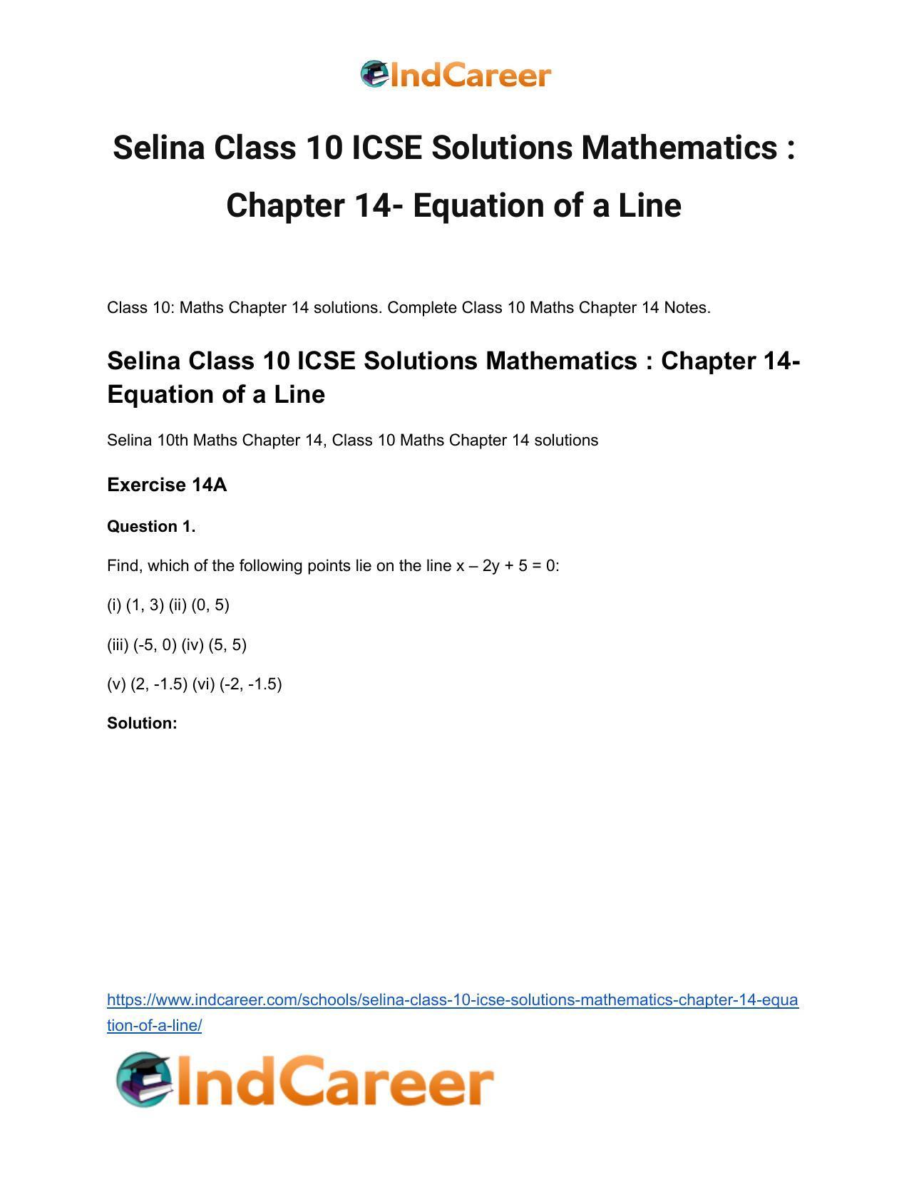 Selina Class 10 ICSE Solutions Mathematics : Chapter 14- Equation of a Line - Page 2