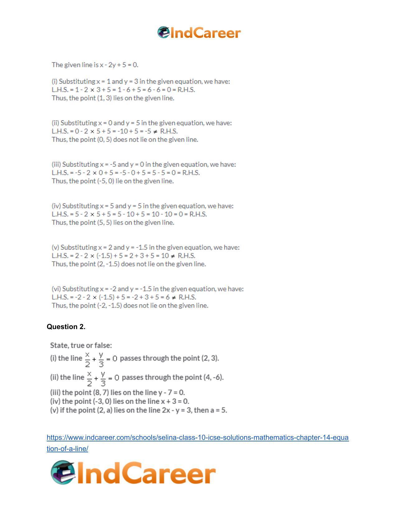 Selina Class 10 ICSE Solutions Mathematics : Chapter 14- Equation of a Line - Page 3