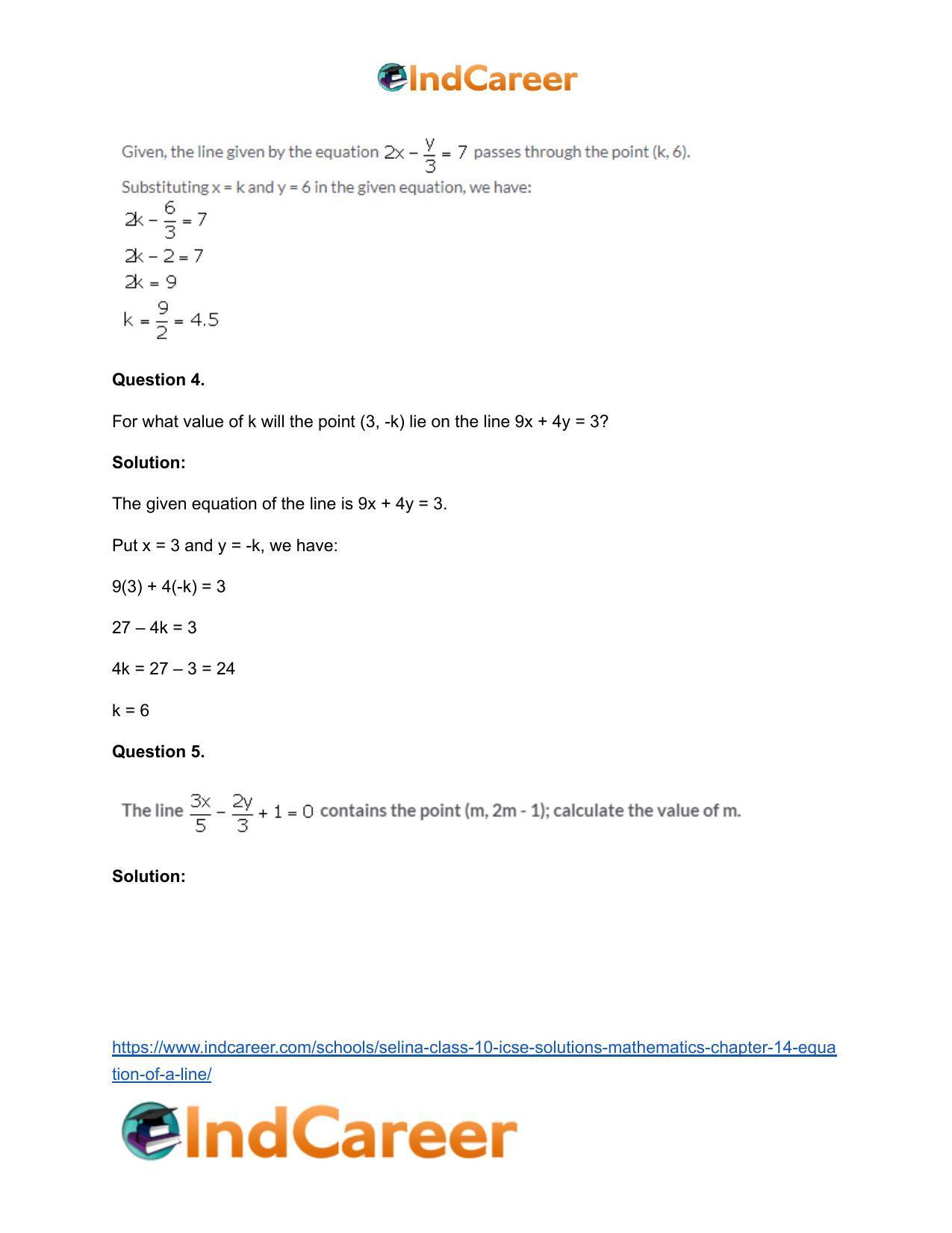 Selina Class 10 ICSE Solutions Mathematics : Chapter 14- Equation of a Line - Page 5