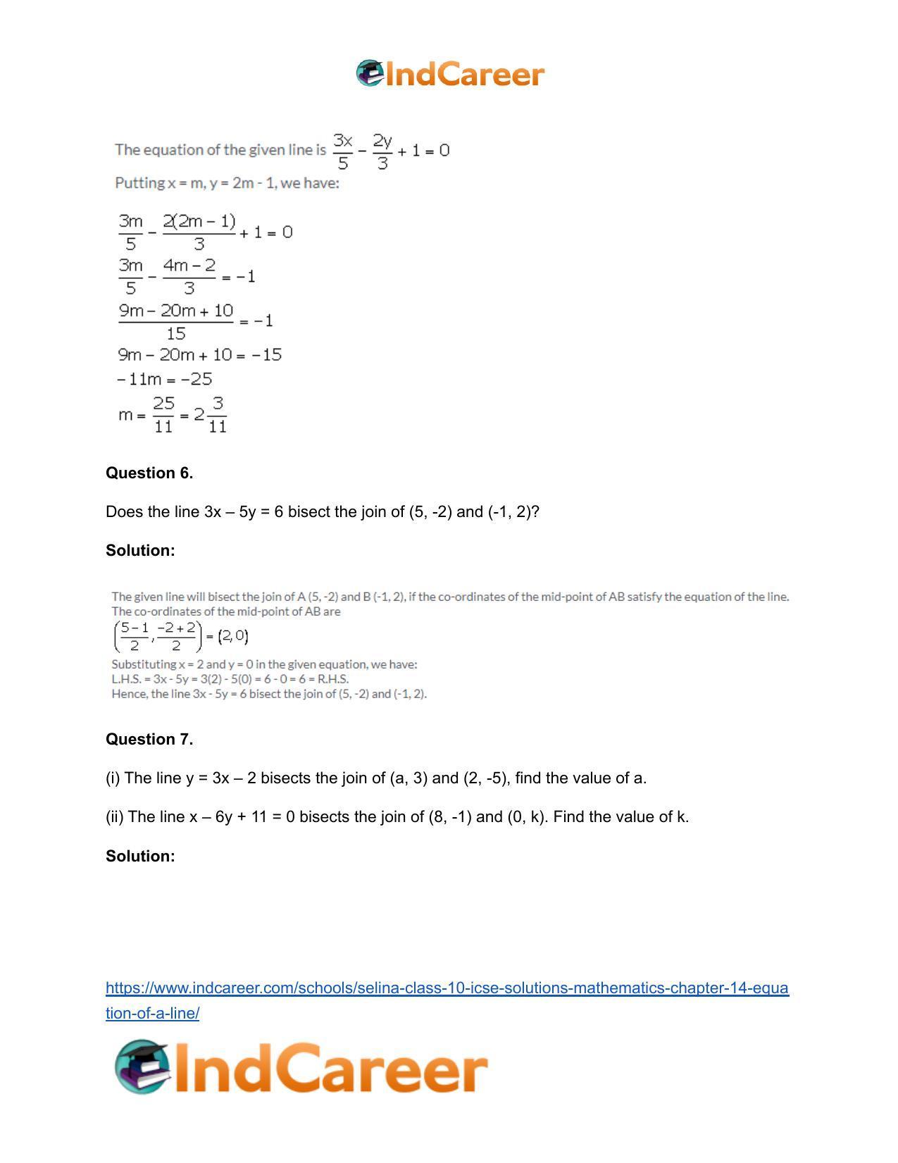 Selina Class 10 ICSE Solutions Mathematics : Chapter 14- Equation of a Line - Page 6