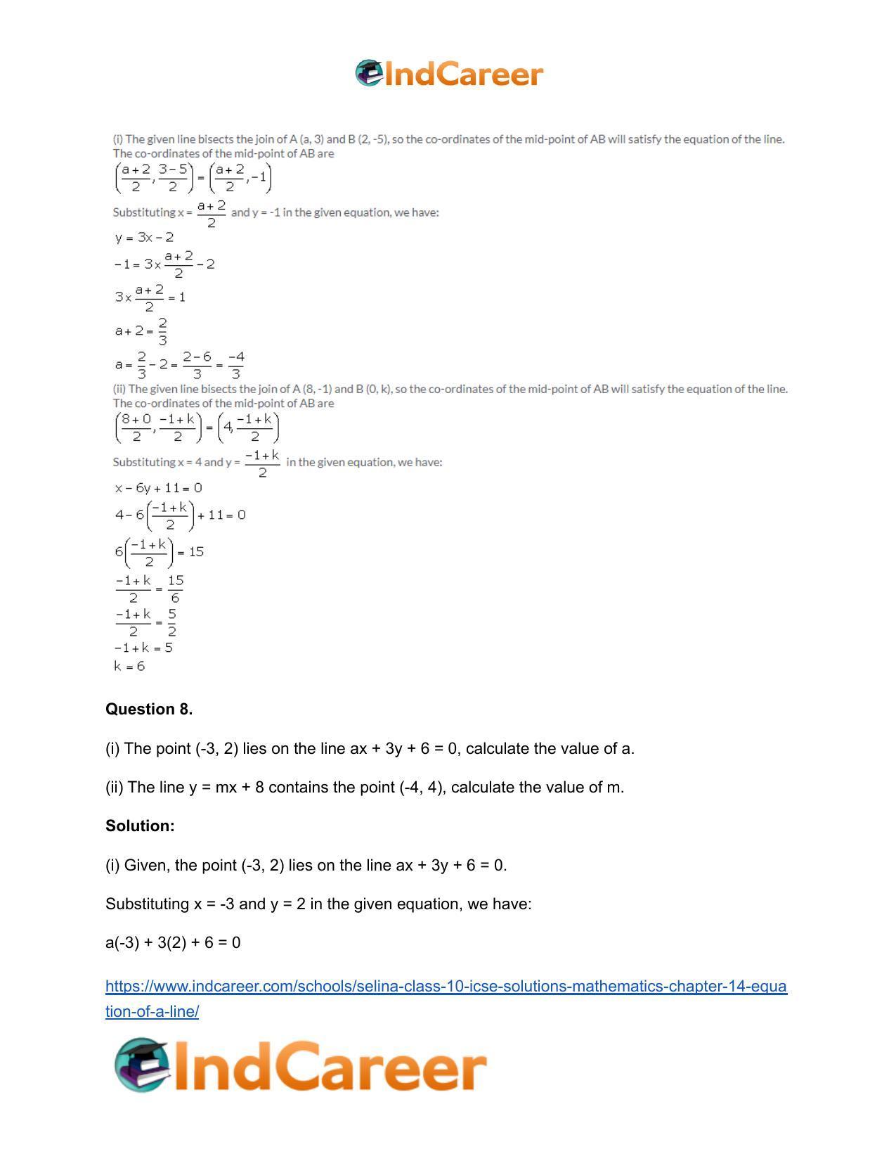 Selina Class 10 ICSE Solutions Mathematics : Chapter 14- Equation of a Line - Page 7