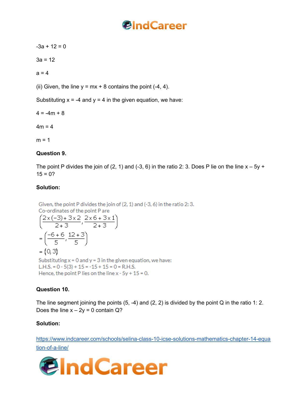 Selina Class 10 ICSE Solutions Mathematics : Chapter 14- Equation of a Line - Page 8