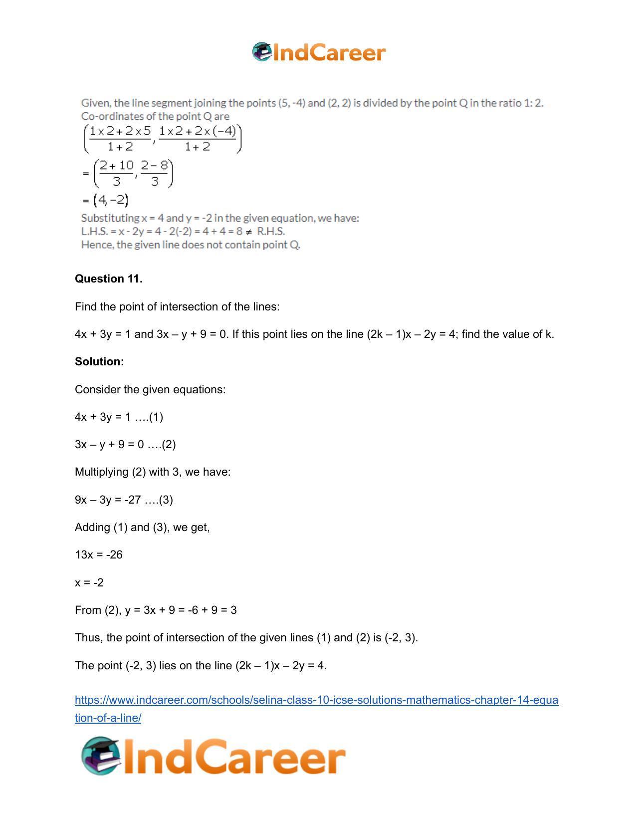 Selina Class 10 ICSE Solutions Mathematics : Chapter 14- Equation of a Line - Page 9