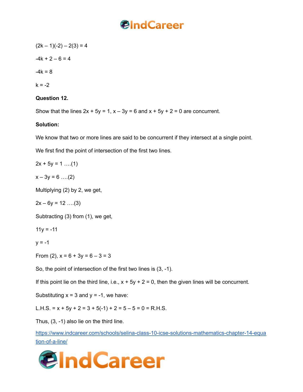 Selina Class 10 ICSE Solutions Mathematics : Chapter 14- Equation of a Line - Page 10