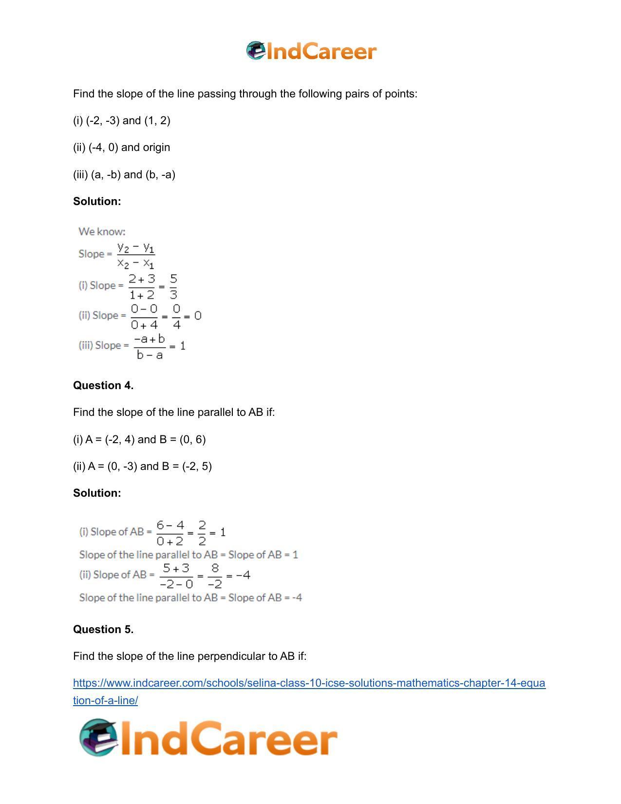 Selina Class 10 ICSE Solutions Mathematics : Chapter 14- Equation of a Line - Page 12