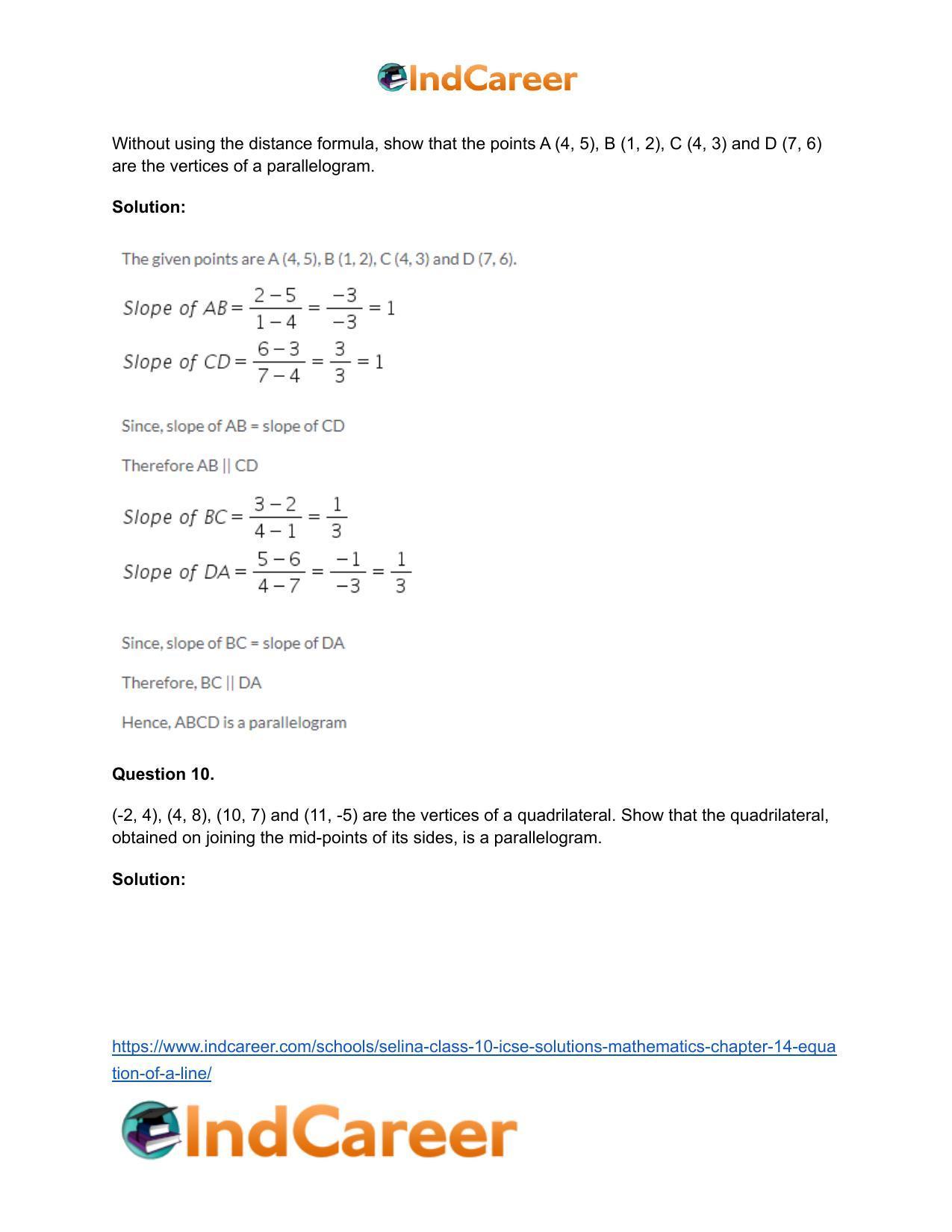 Selina Class 10 ICSE Solutions Mathematics : Chapter 14- Equation of a Line - Page 15