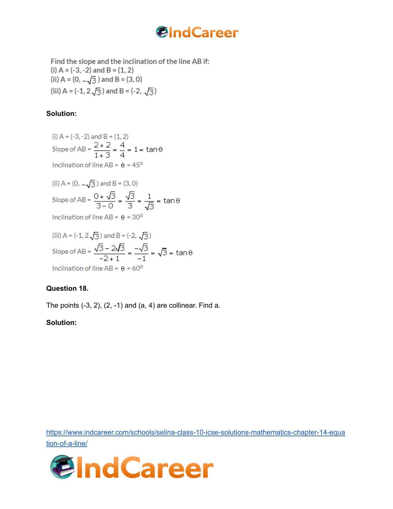 Selina Class 10 ICSE Solutions Mathematics : Chapter 14- Equation of a Line - Page 22