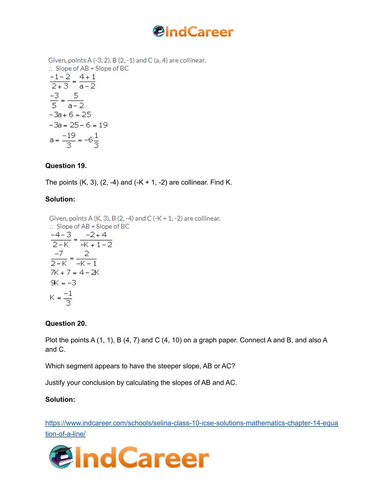 Selina Class 10 ICSE Solutions Mathematics : Chapter 14- Equation of a Line - Page 23