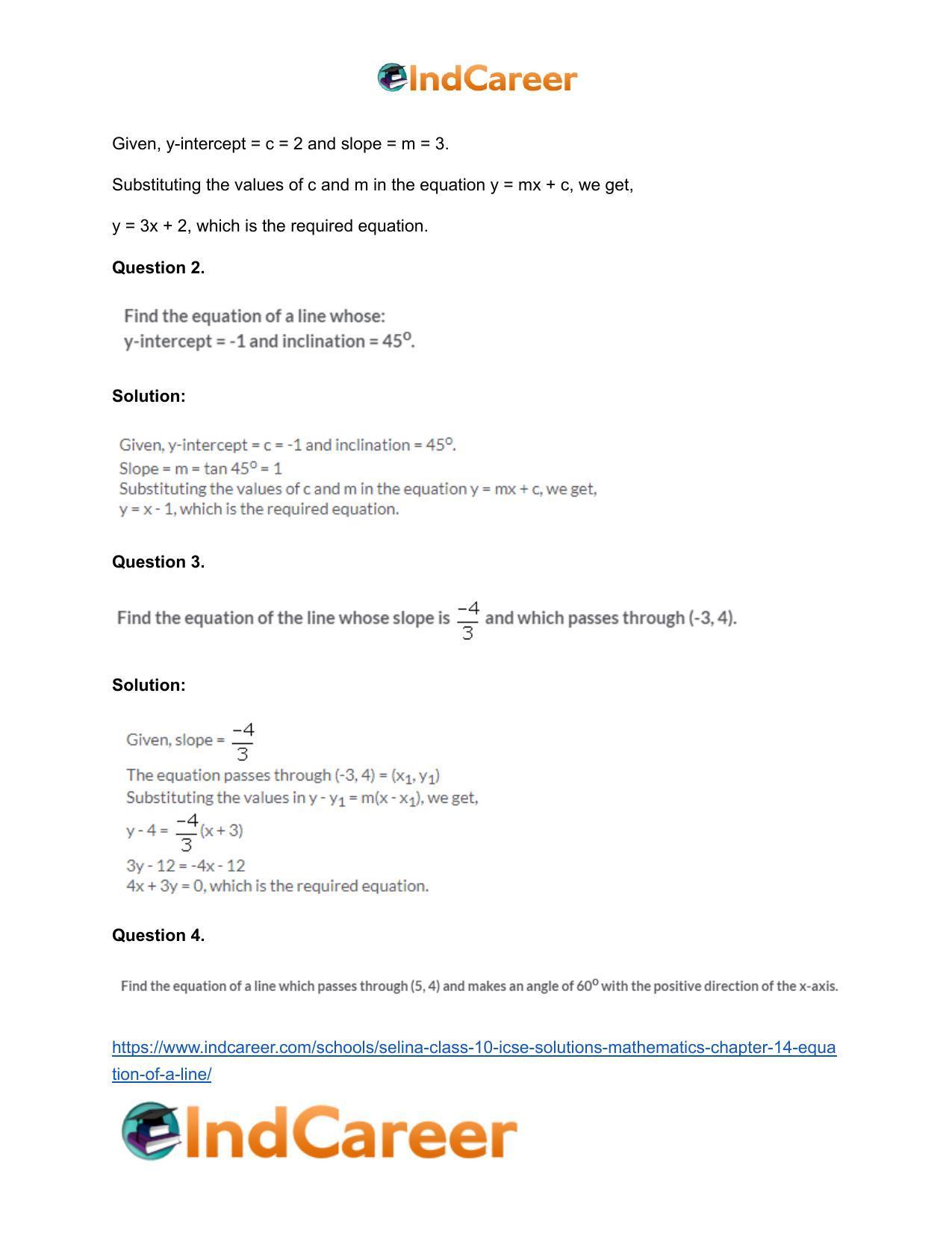 Selina Class 10 ICSE Solutions Mathematics : Chapter 14- Equation of a Line - Page 26