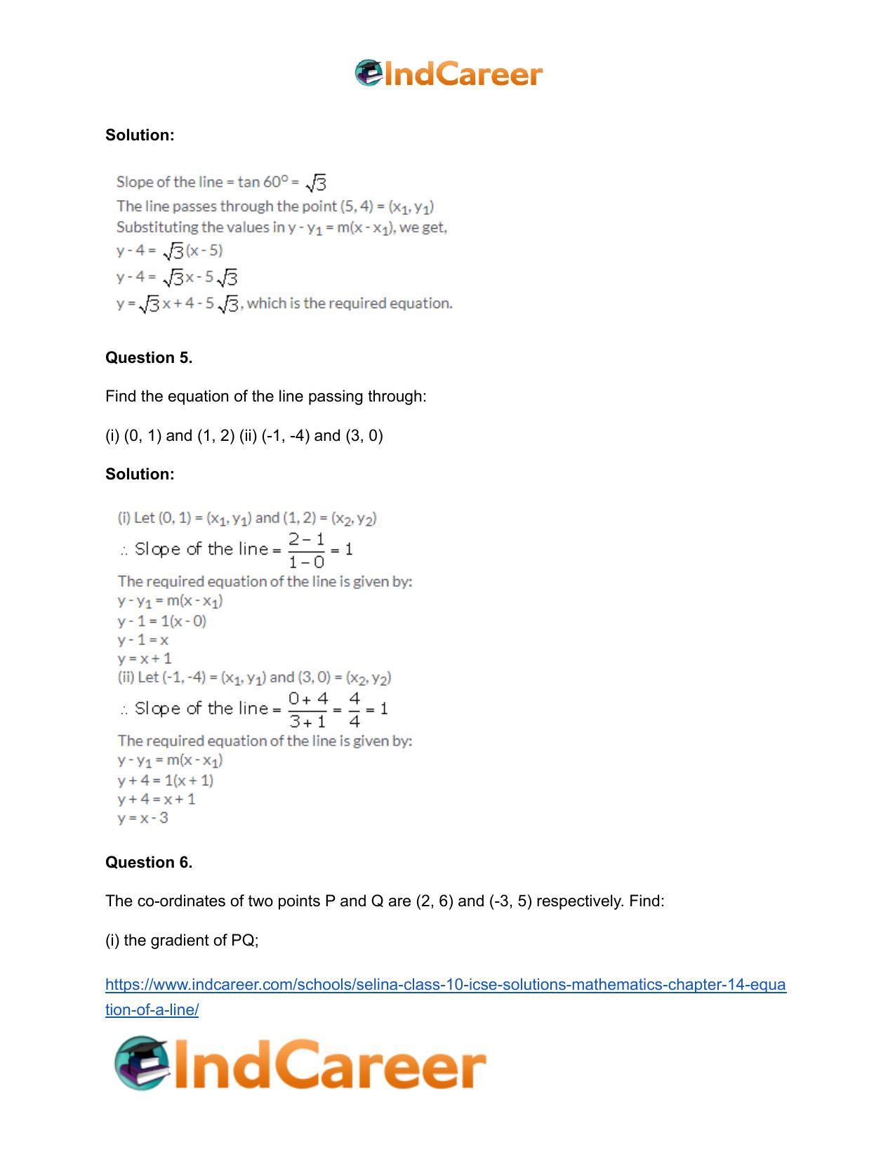 Selina Class 10 ICSE Solutions Mathematics : Chapter 14- Equation of a Line - Page 27