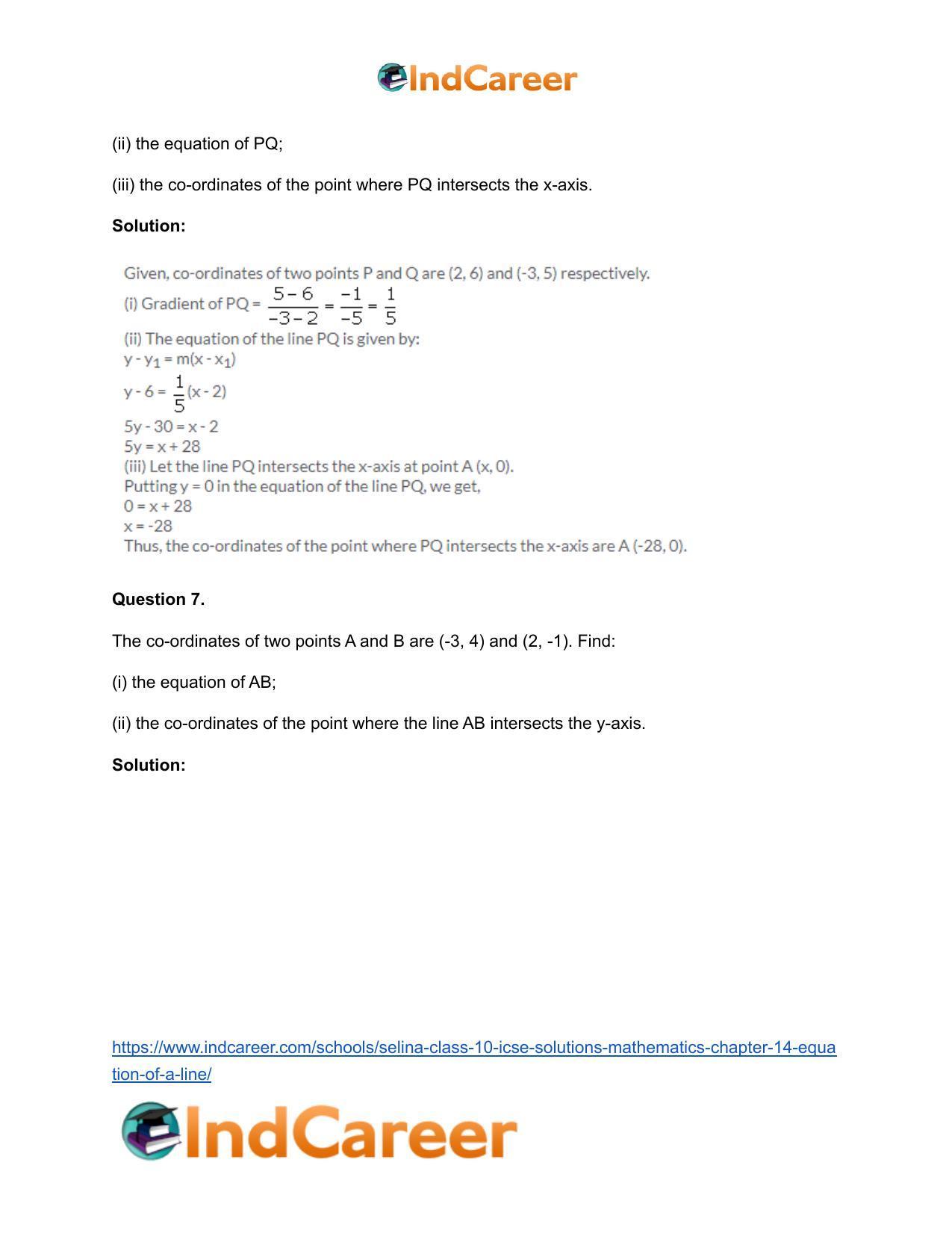 Selina Class 10 ICSE Solutions Mathematics : Chapter 14- Equation of a Line - Page 28