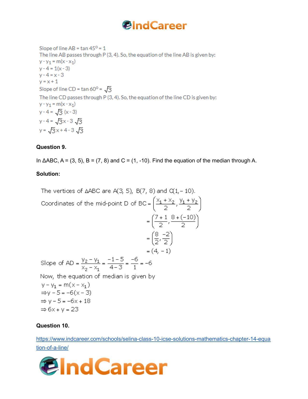 Selina Class 10 ICSE Solutions Mathematics : Chapter 14- Equation of a Line - Page 30
