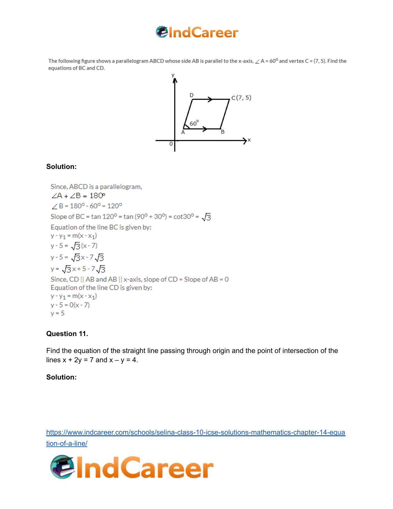 Selina Class 10 ICSE Solutions Mathematics : Chapter 14- Equation of a Line - Page 31