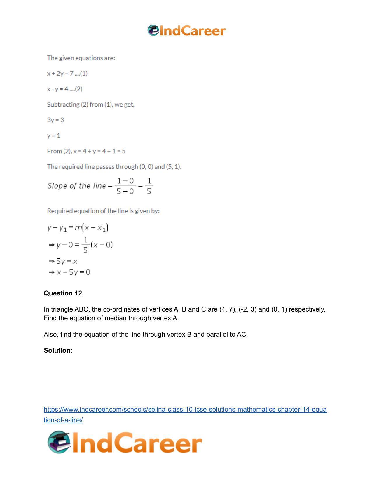 Selina Class 10 ICSE Solutions Mathematics : Chapter 14- Equation of a Line - Page 32