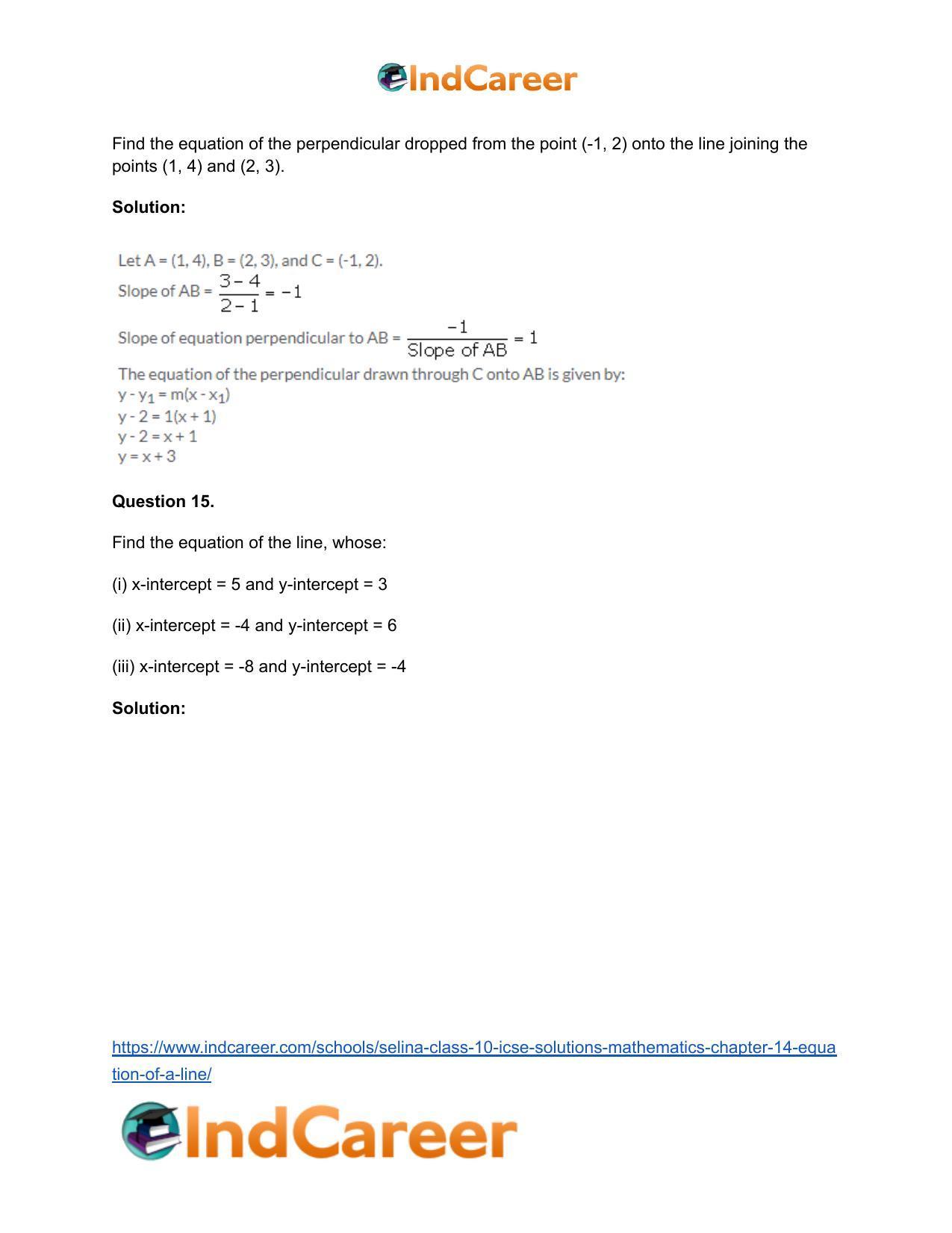 Selina Class 10 ICSE Solutions Mathematics : Chapter 14- Equation of a Line - Page 34