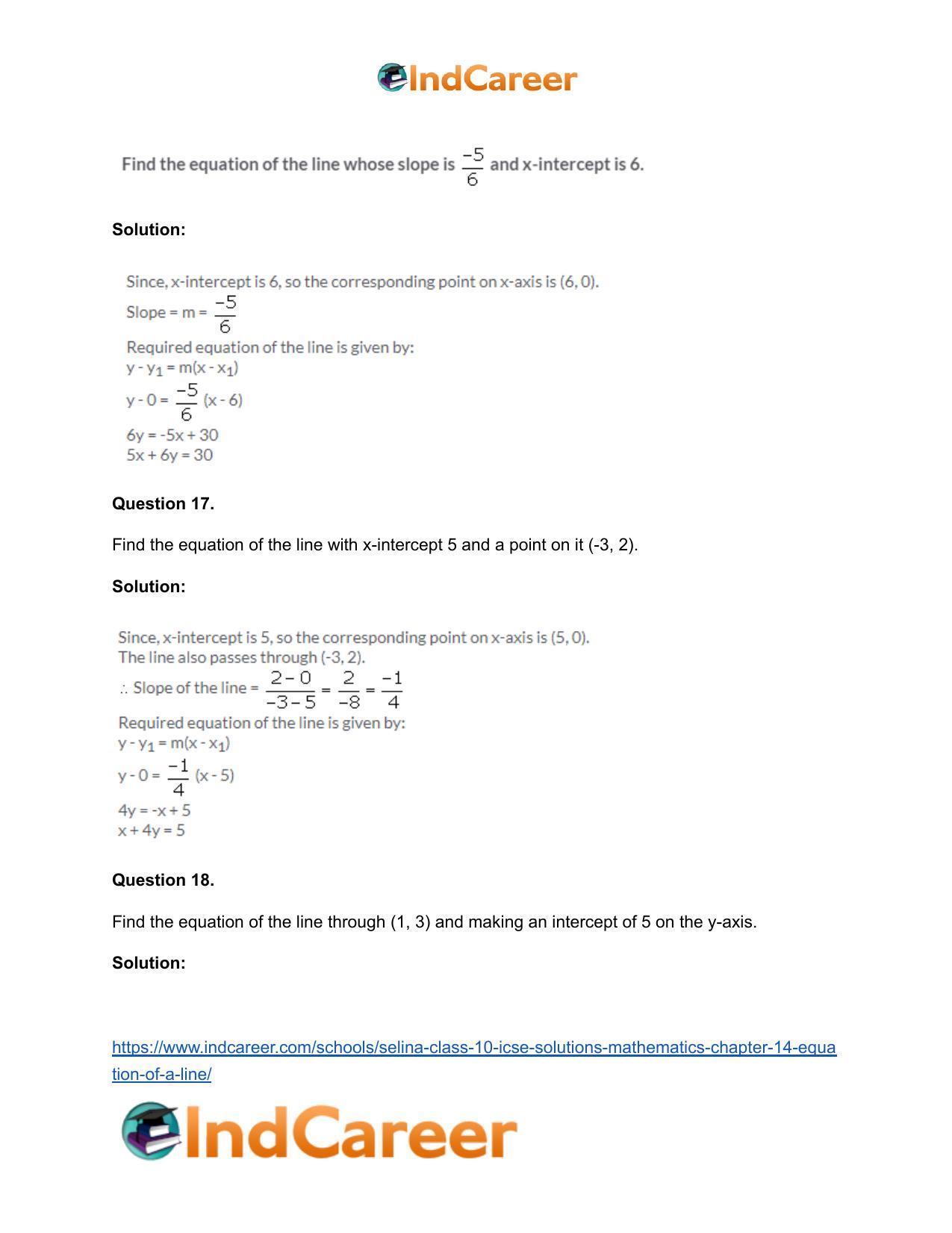 Selina Class 10 ICSE Solutions Mathematics : Chapter 14- Equation of a Line - Page 36