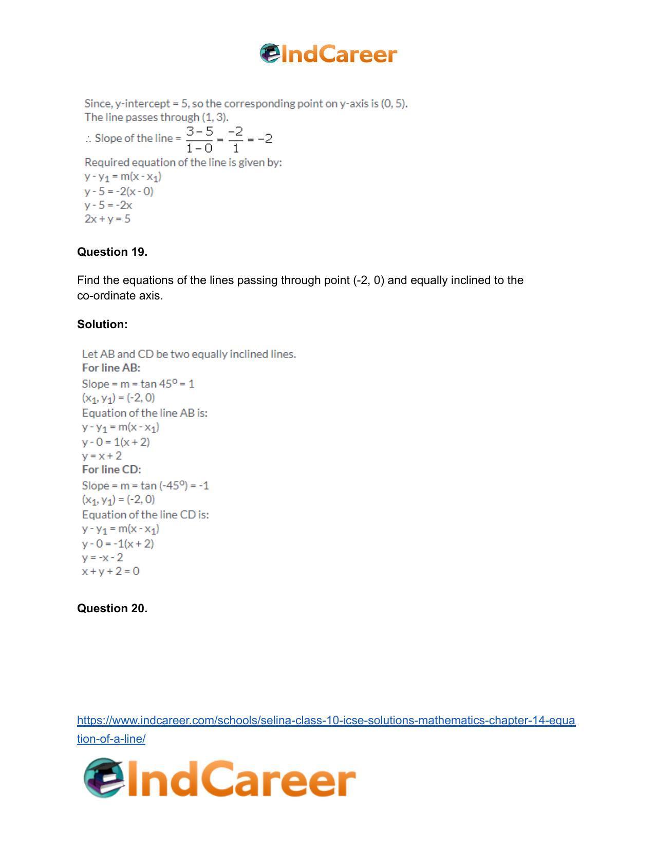Selina Class 10 ICSE Solutions Mathematics : Chapter 14- Equation of a Line - Page 37