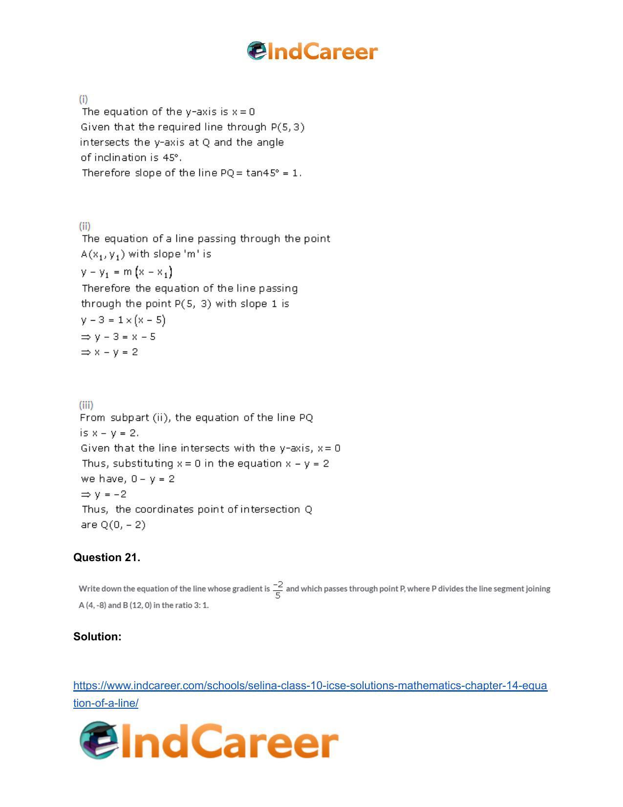 Selina Class 10 ICSE Solutions Mathematics : Chapter 14- Equation of a Line - Page 39
