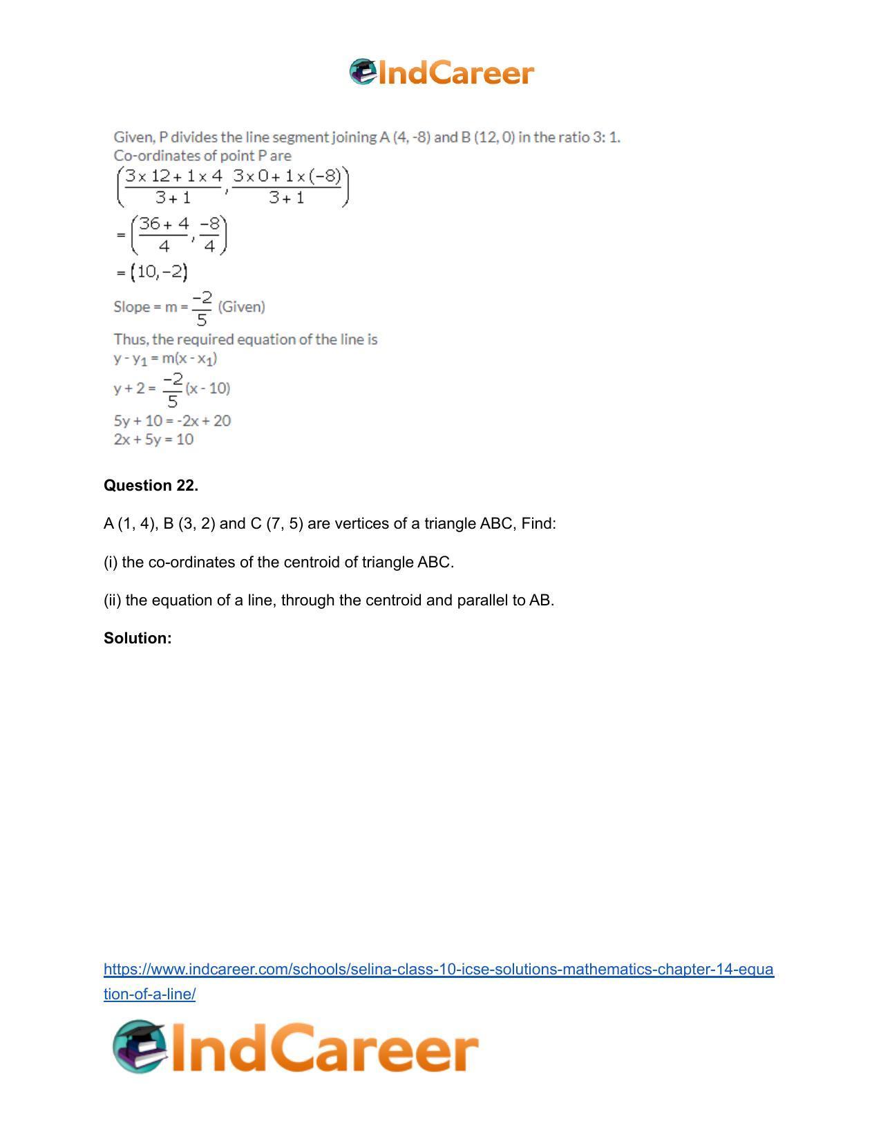 Selina Class 10 ICSE Solutions Mathematics : Chapter 14- Equation of a Line - Page 40