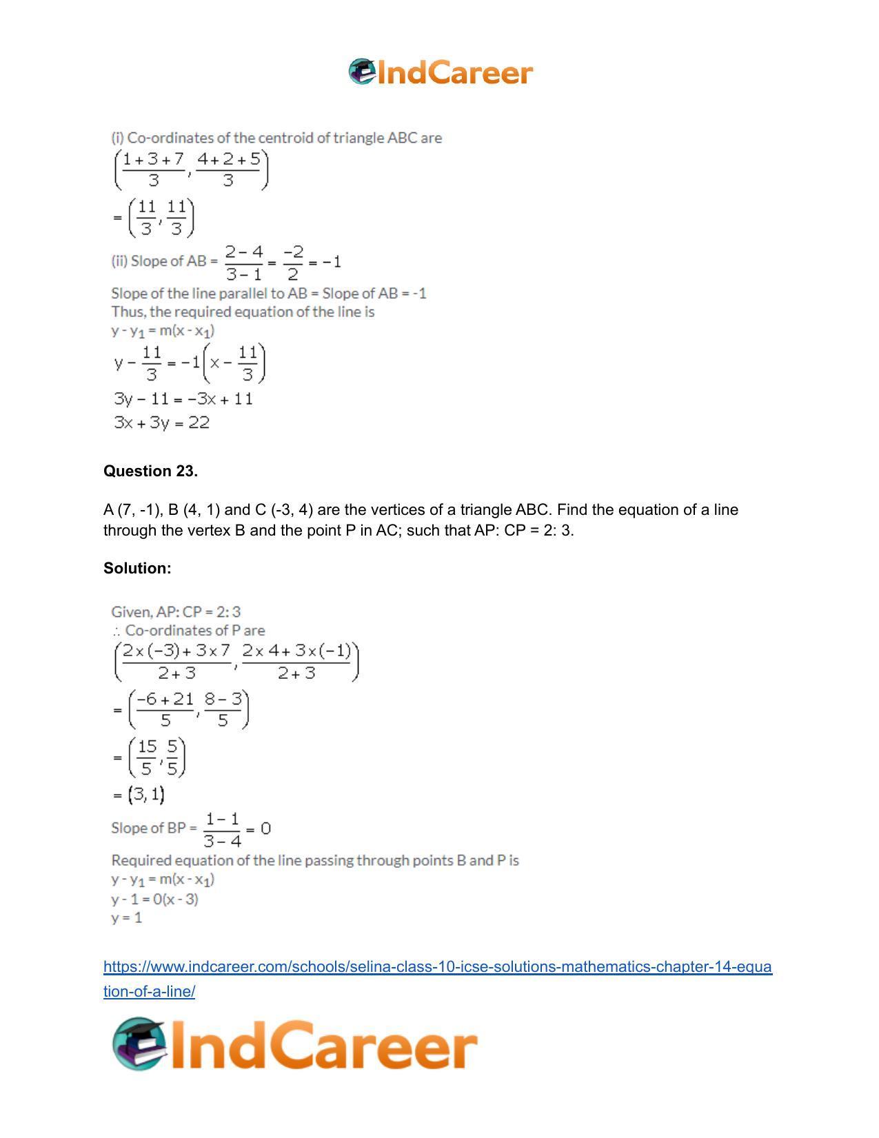 Selina Class 10 ICSE Solutions Mathematics : Chapter 14- Equation of a Line - Page 41