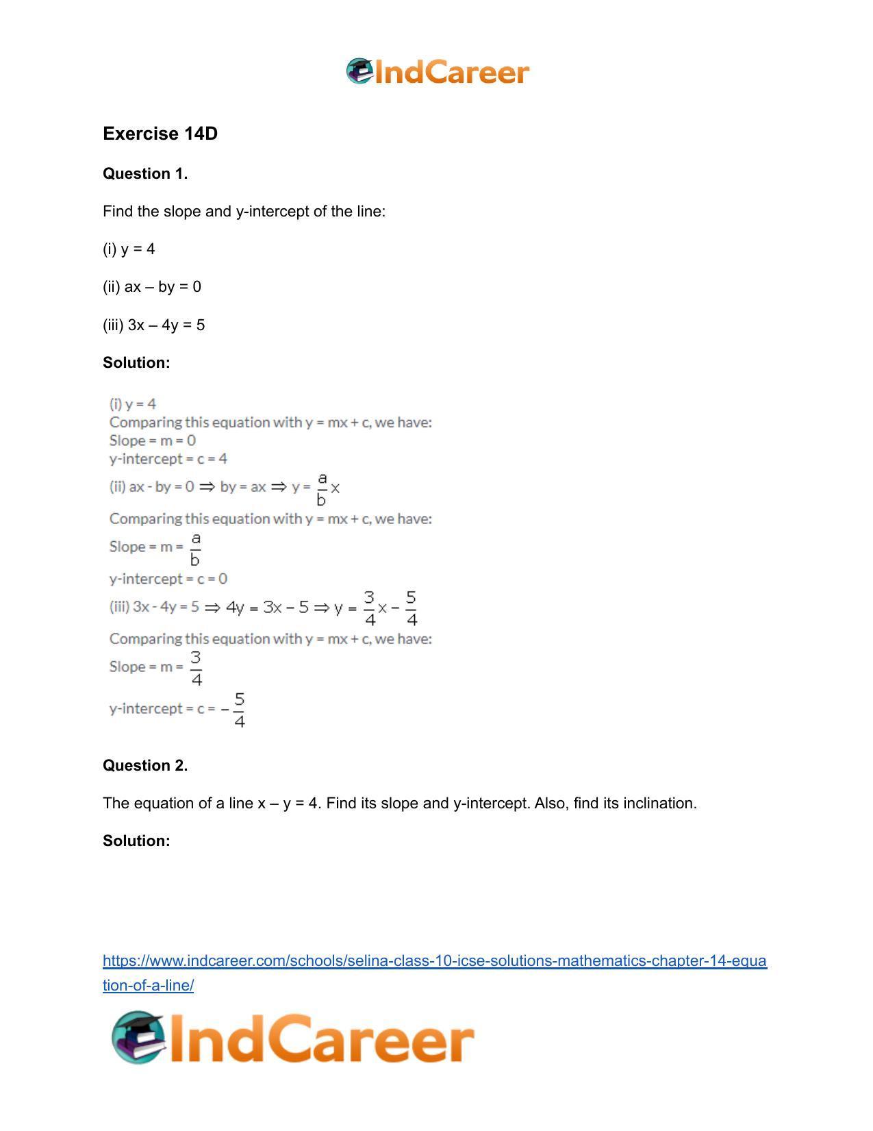 Selina Class 10 ICSE Solutions Mathematics : Chapter 14- Equation of a Line - Page 42