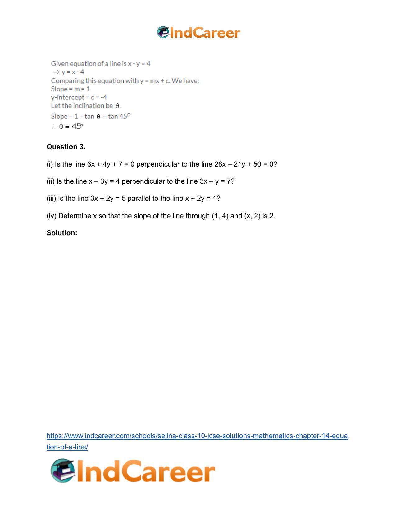 Selina Class 10 ICSE Solutions Mathematics : Chapter 14- Equation of a Line - Page 43