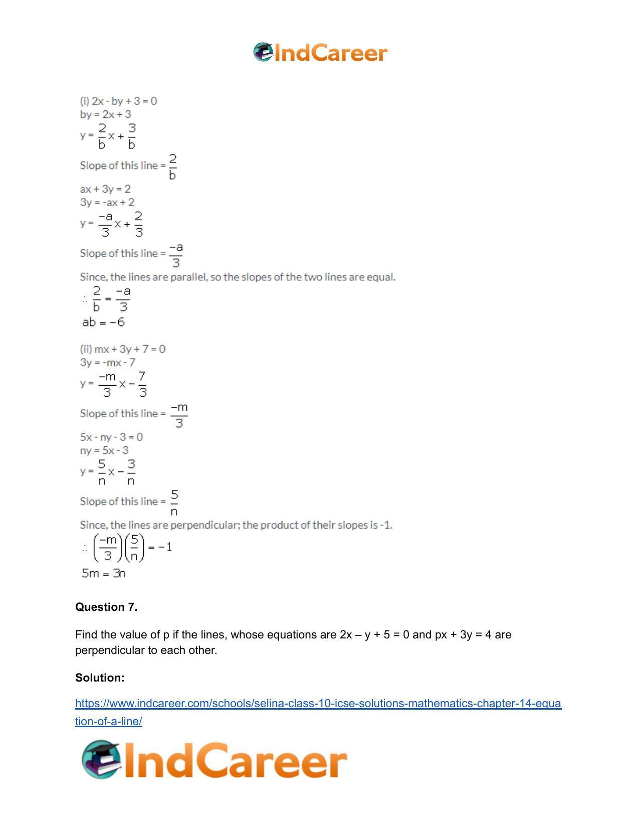 Selina Class 10 ICSE Solutions Mathematics : Chapter 14- Equation of a Line - Page 47