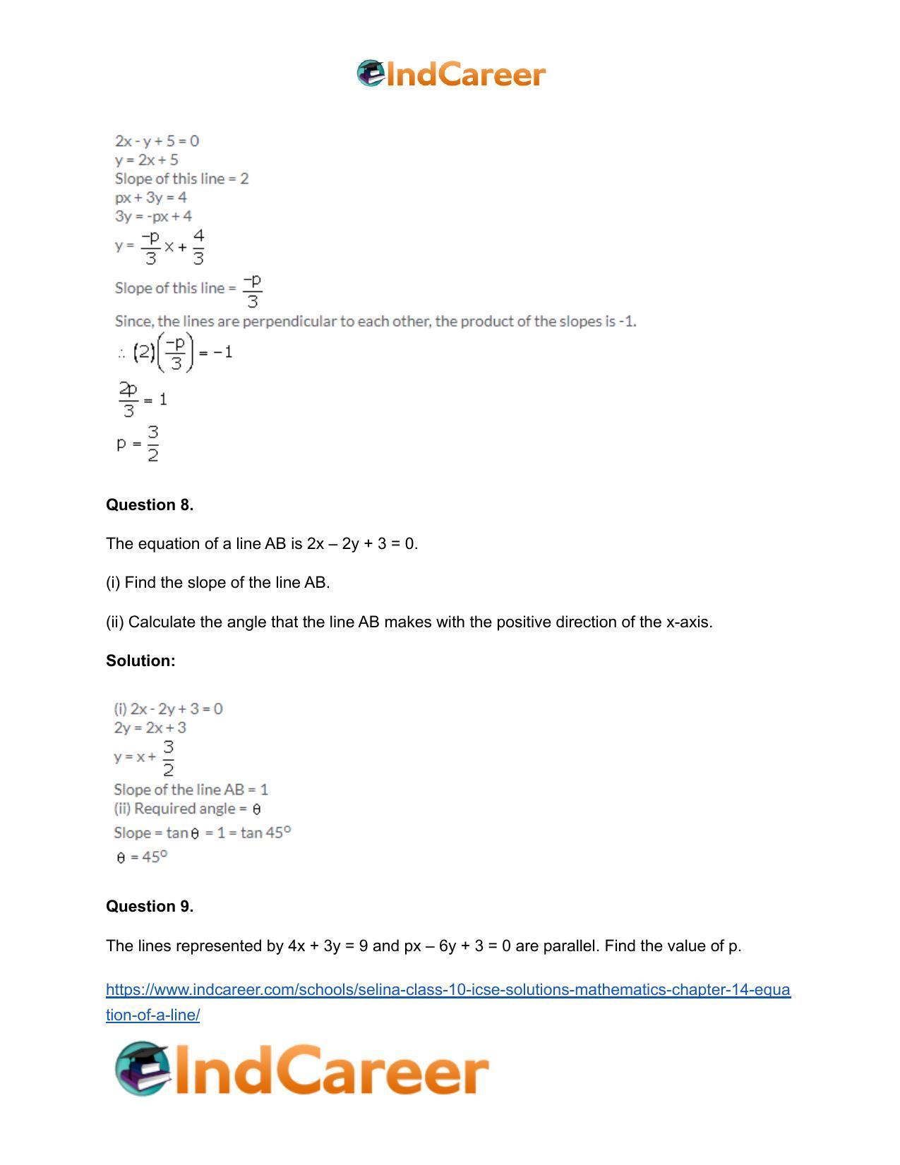 Selina Class 10 ICSE Solutions Mathematics : Chapter 14- Equation of a Line - Page 48